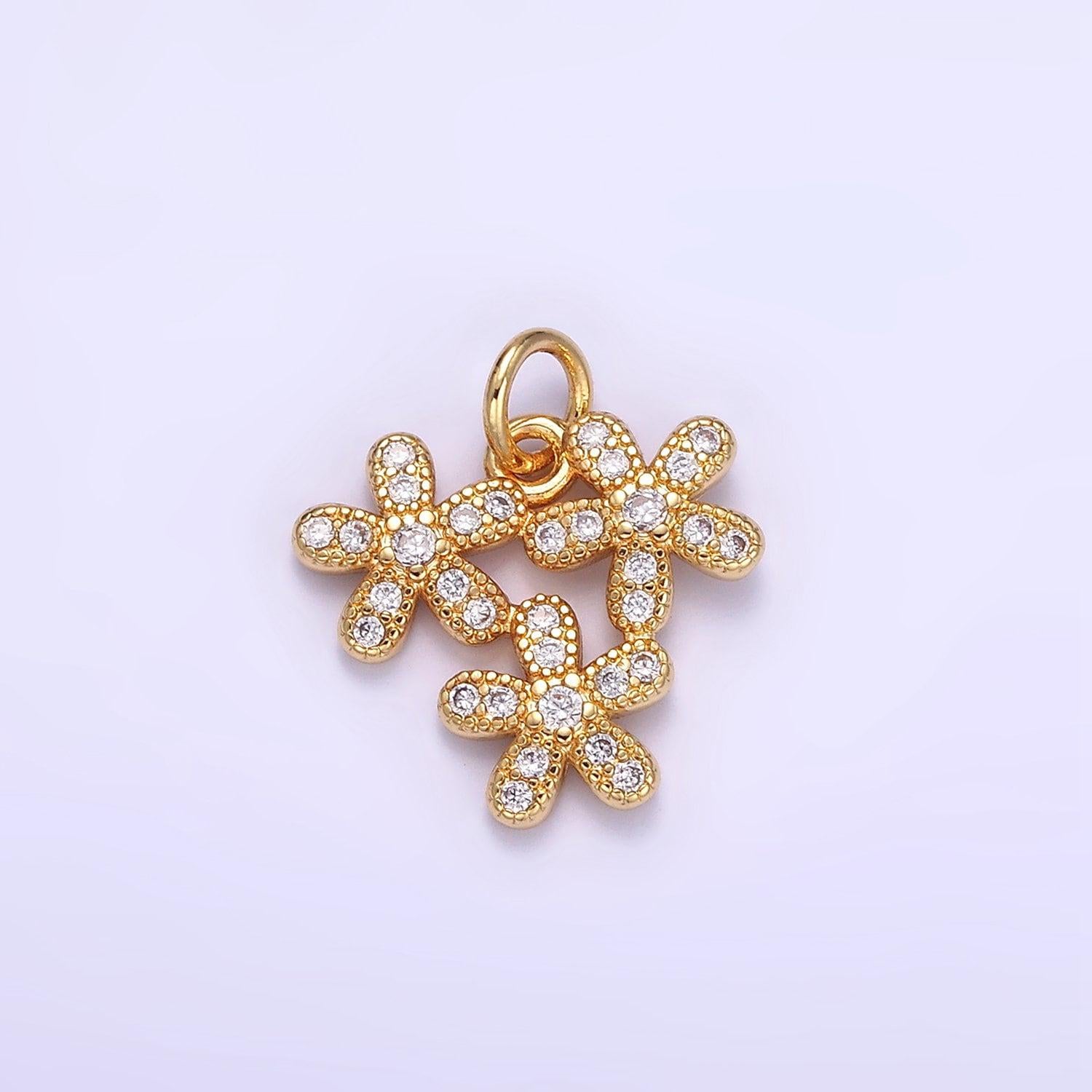 Mini triple daisy charm 16k gold filled floral charm enamel pendant for necklace bracelet earring c298