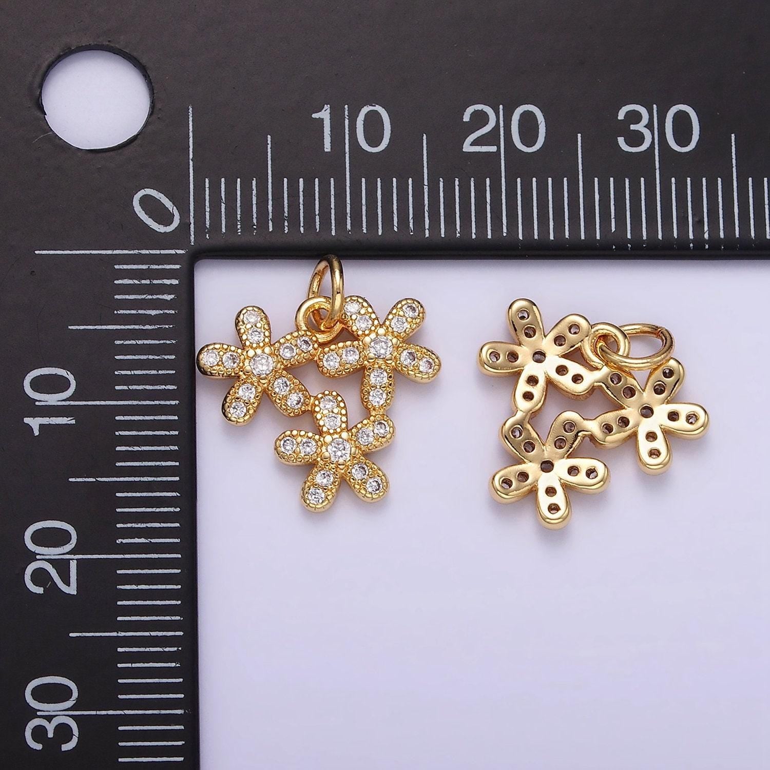 Mini triple daisy charm 16k gold filled floral charm enamel pendant for necklace bracelet earring c298