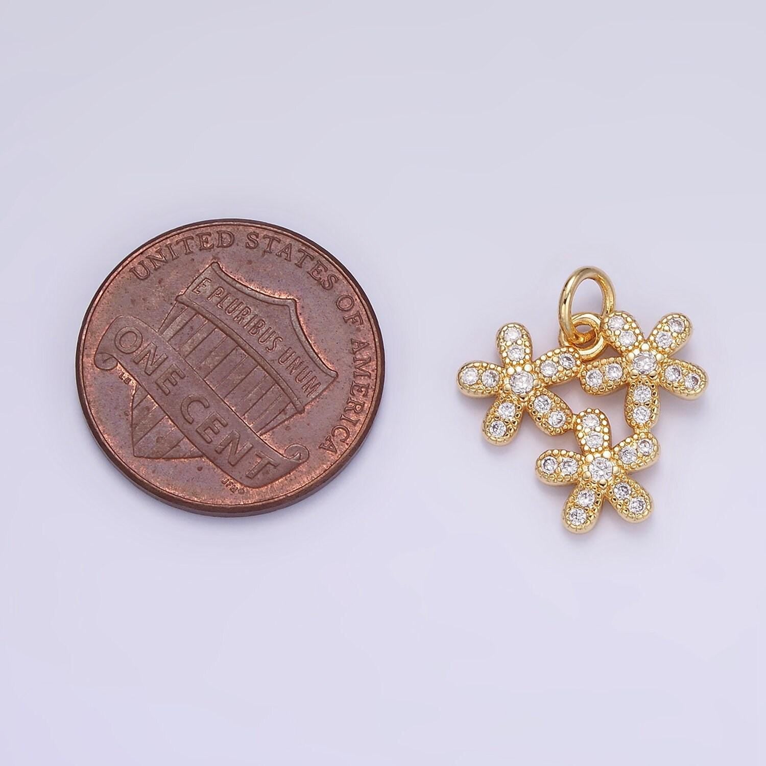 Mini triple daisy charm 16k gold filled floral charm enamel pendant for necklace bracelet earring c298