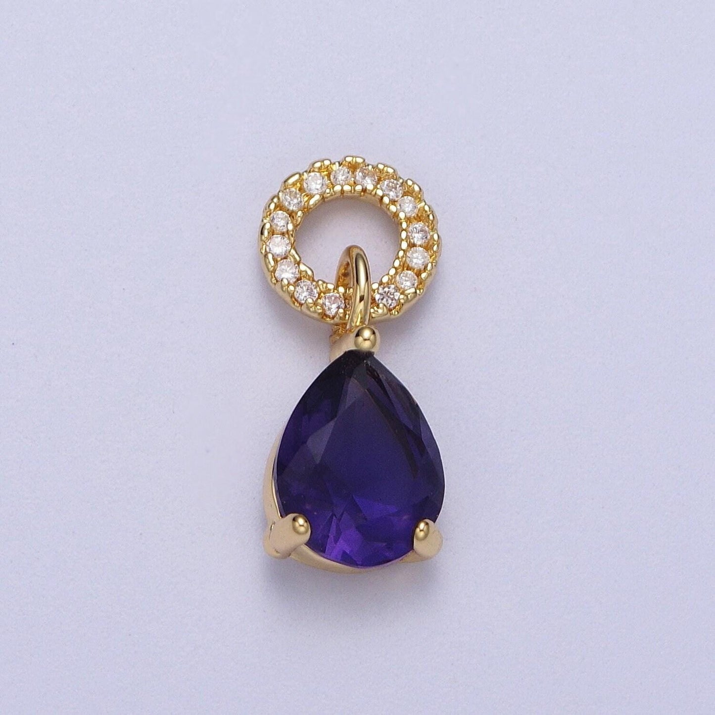 Teardrop cubic zirconia micro paved round bail charm for necklace bracelet component | c280