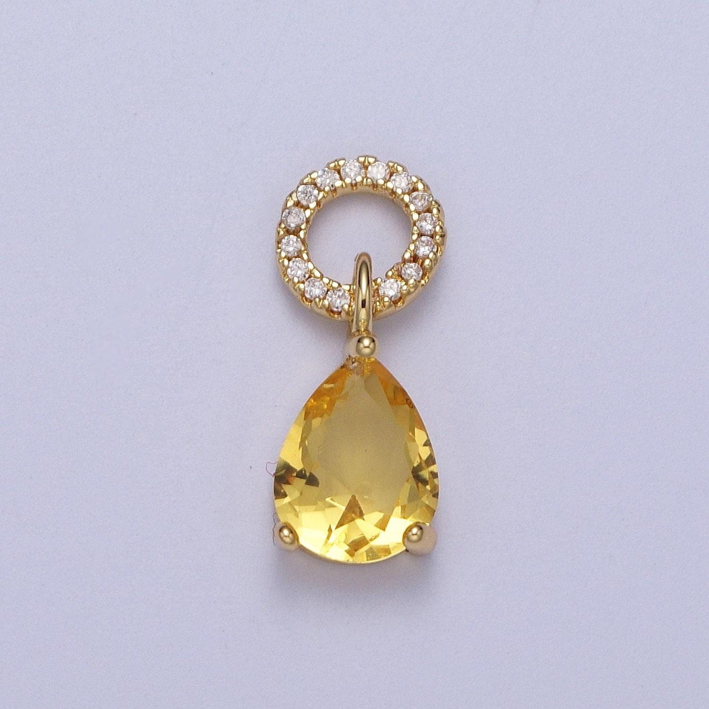 Teardrop cubic zirconia micro paved round bail charm for necklace bracelet component | c280