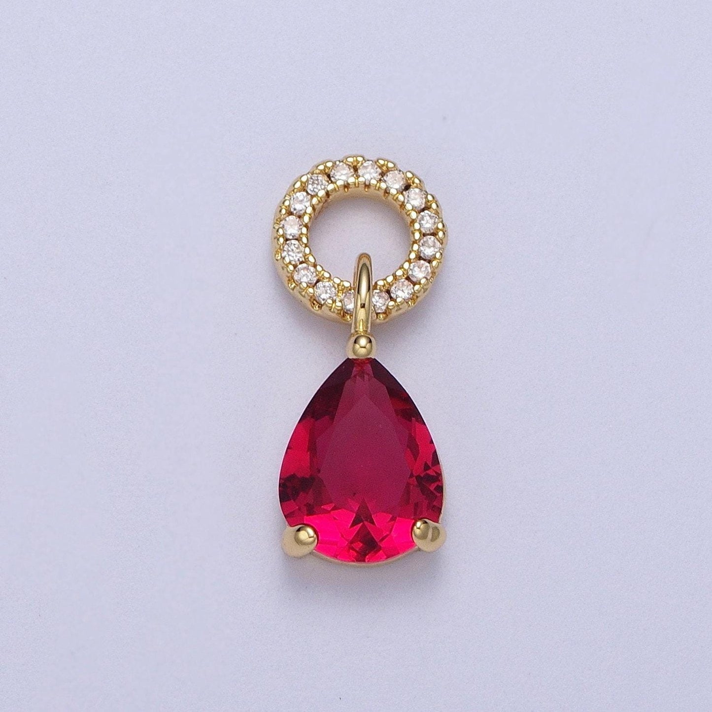 Teardrop cubic zirconia micro paved round bail charm for necklace bracelet component | c280