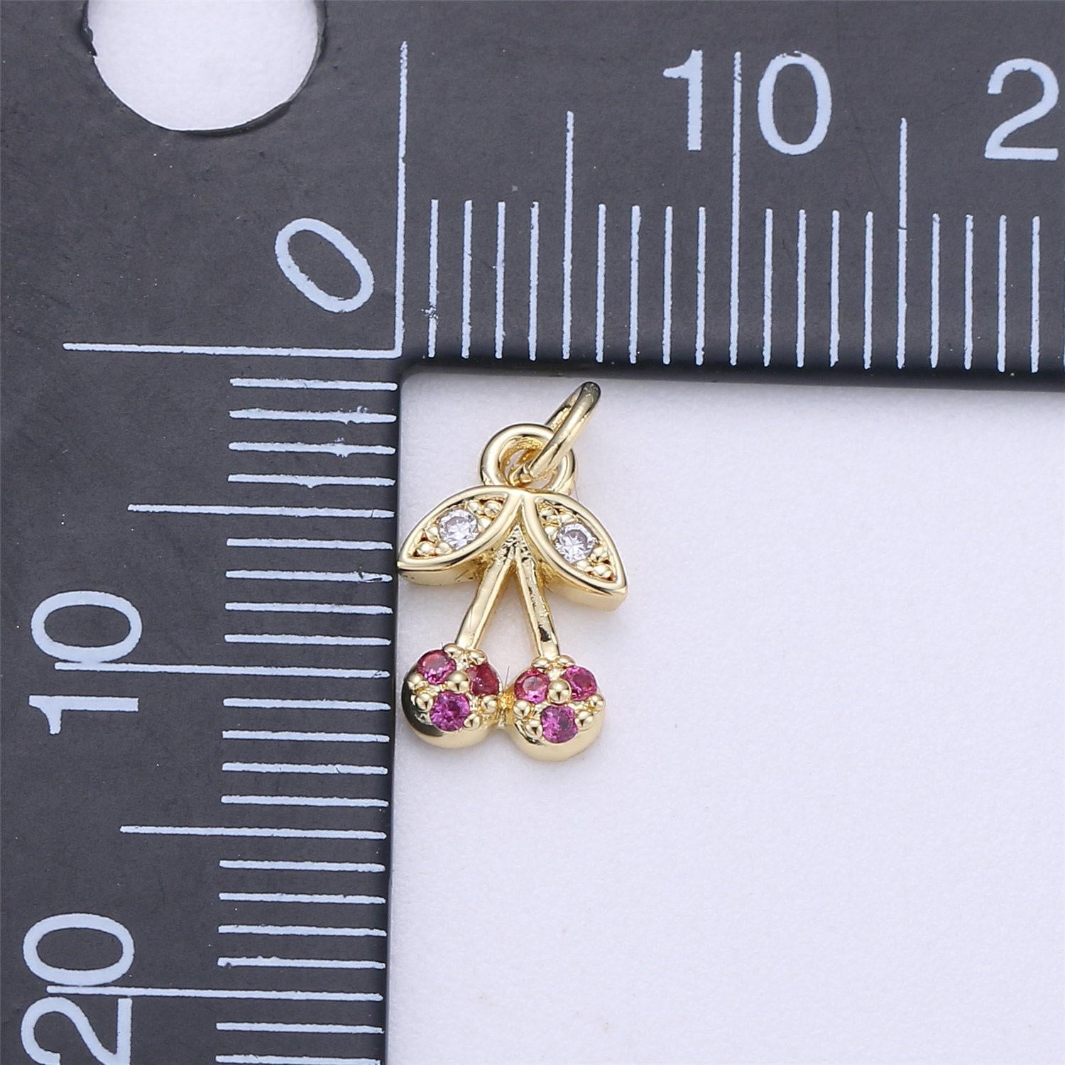 Dainty tiny delicate red cherry charm in 14k gold filled for necklace pendant, earring bracelet charm gift diy jewelry making supplies