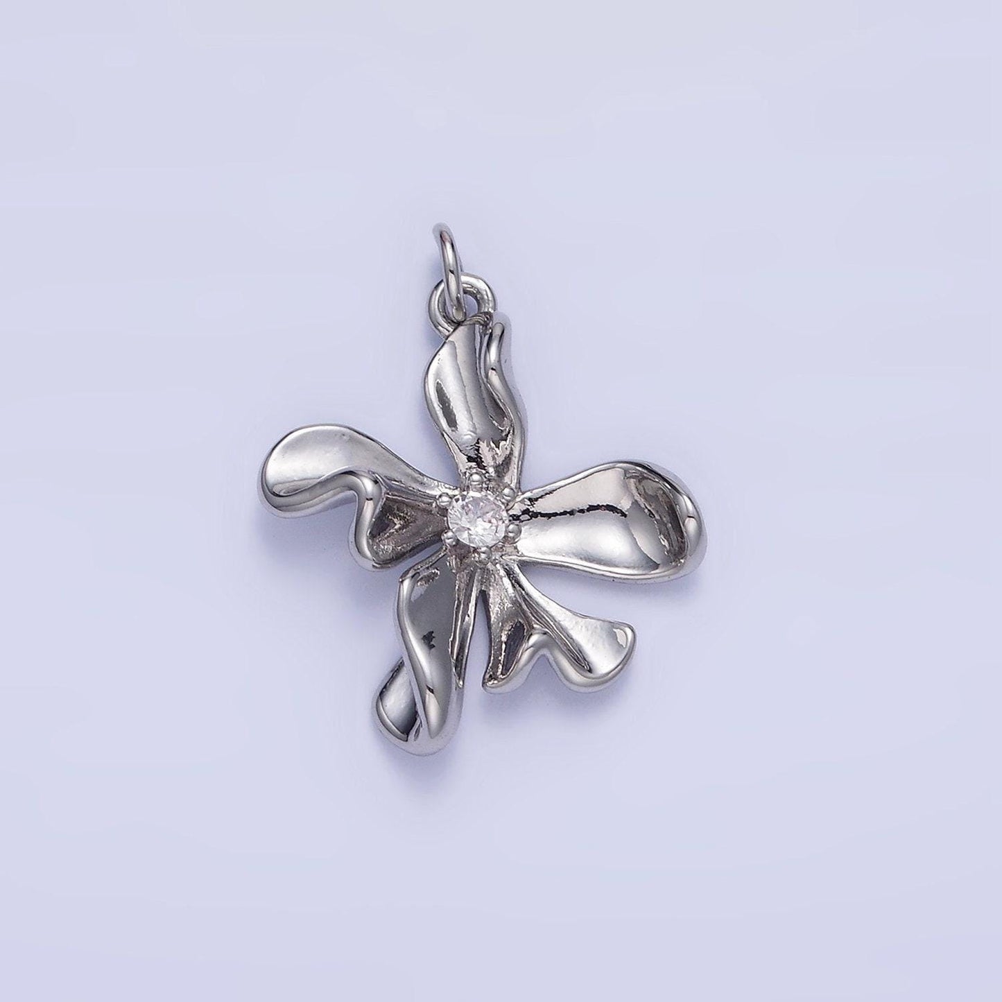 Dainty molten silver flower charm clear micro pave abstract daisy charm floral jewelry inspired c225