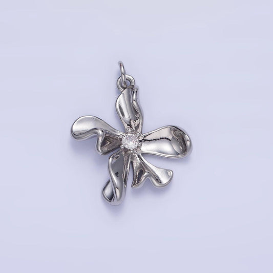 Dainty molten silver flower charm clear micro pave abstract daisy charm floral jewelry inspired c225