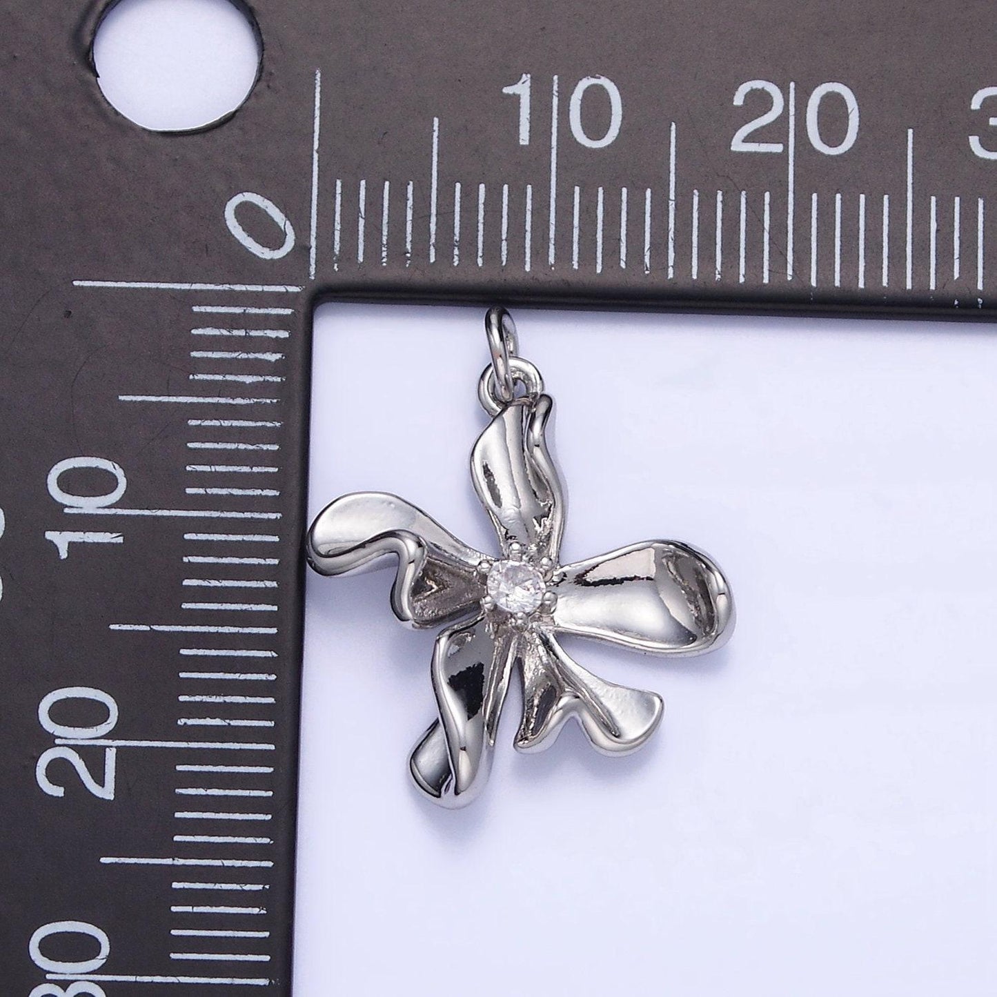 Dainty molten silver flower charm clear micro pave abstract daisy charm floral jewelry inspired c225