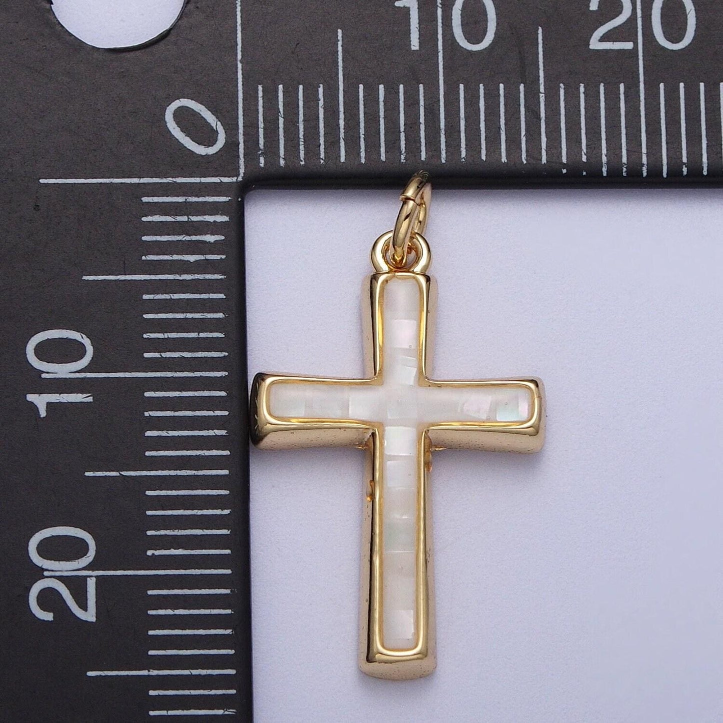 Dainty pink, abalone, blue opal religious cross pendant for christian catholic baptism, religious jewelry making supply in 14k gold filled