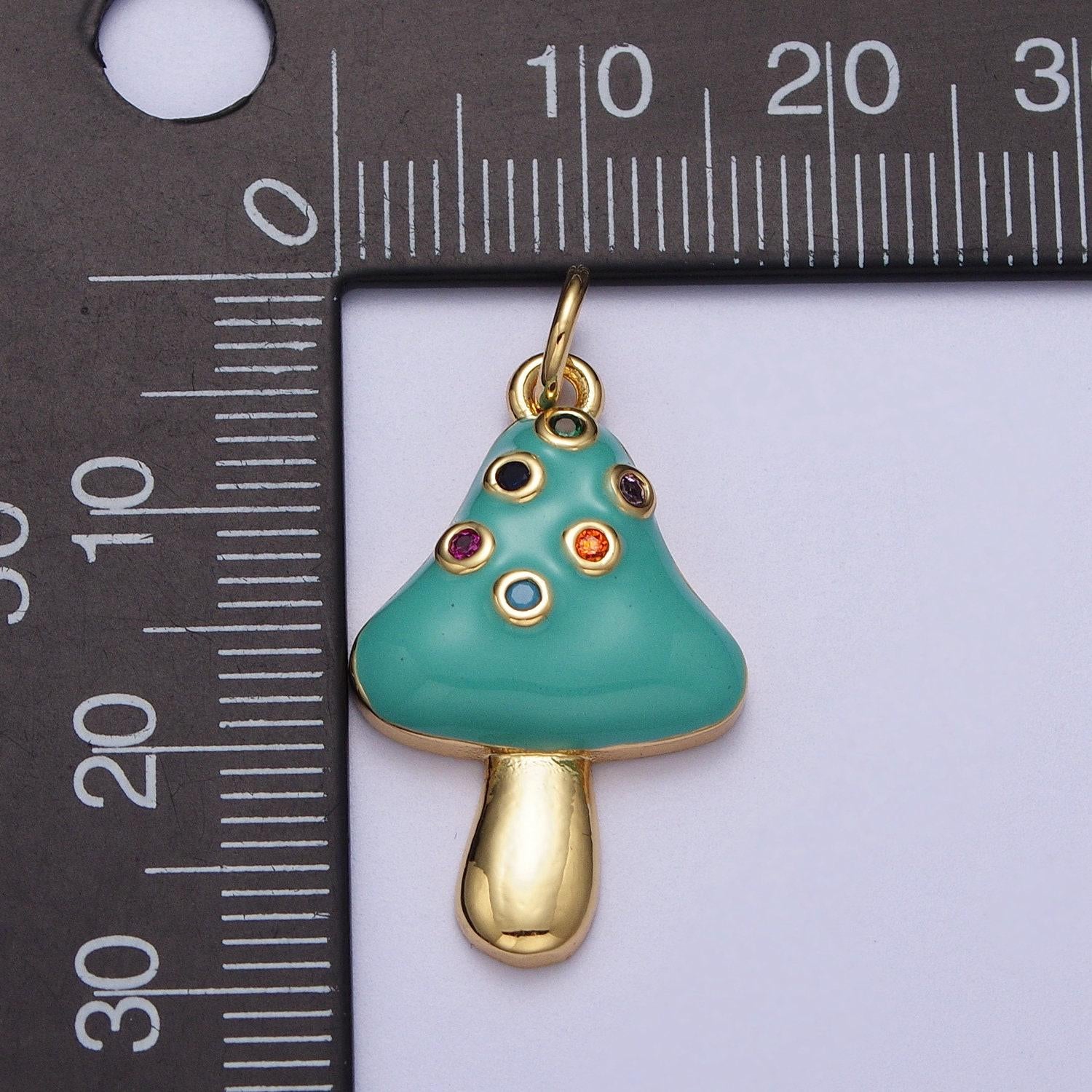 Gold filled mushroom pendant, multi color cz mushroom charm turquoise mushroom pendant teal mushroom pendant jewelry supply c222