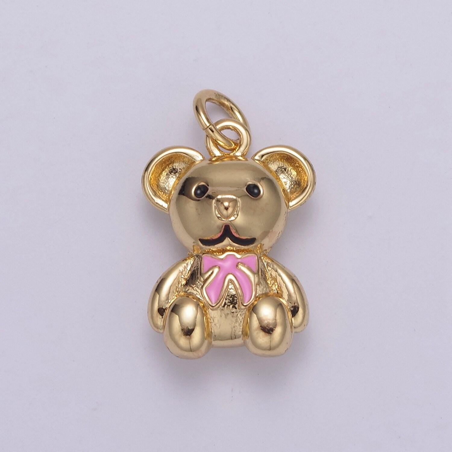 24k gold filled bear pendant teddy bear charm enamel animal panda charm,enamel charm kids retro 90s trend jewelry making supply c-206, c-212