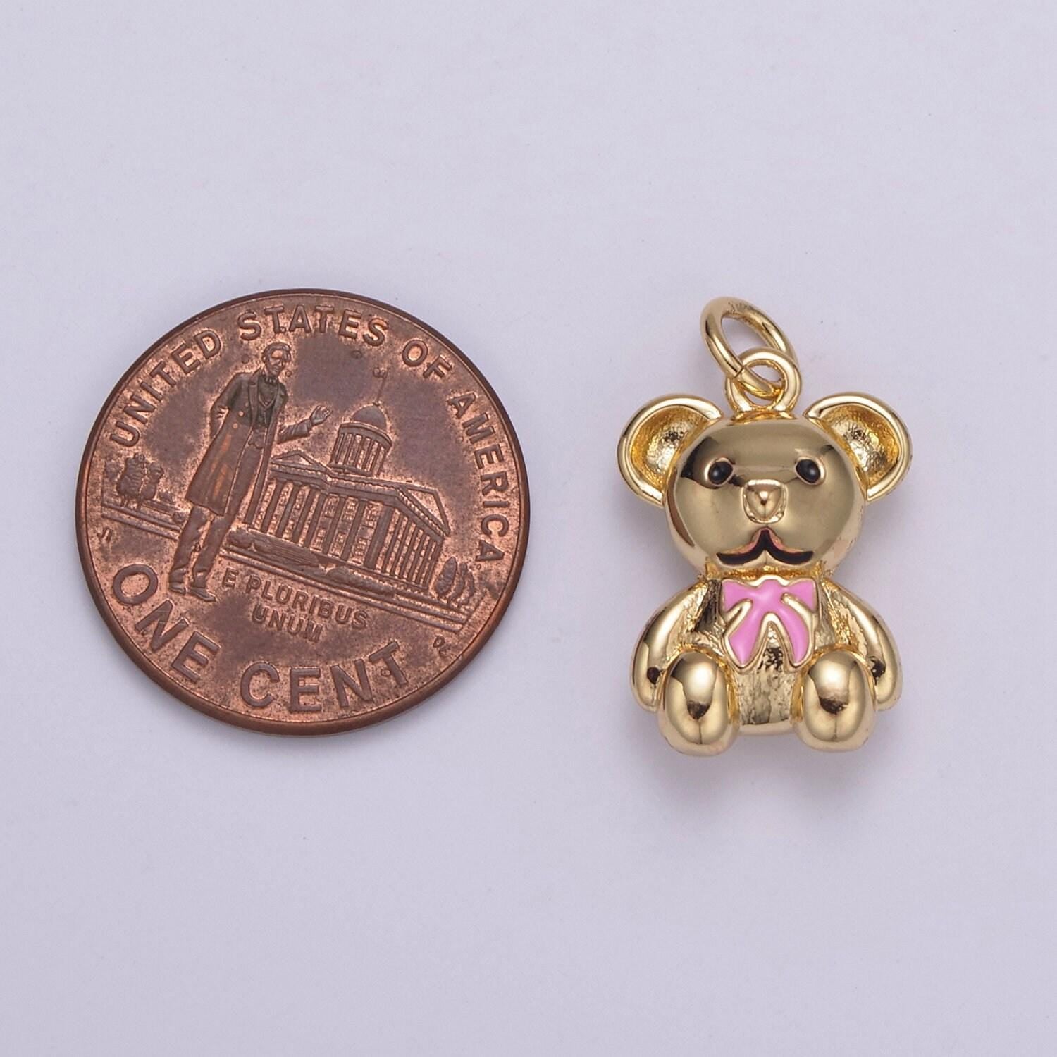 24k gold filled bear pendant teddy bear charm enamel animal panda charm,enamel charm kids retro 90s trend jewelry making supply c-206, c-212