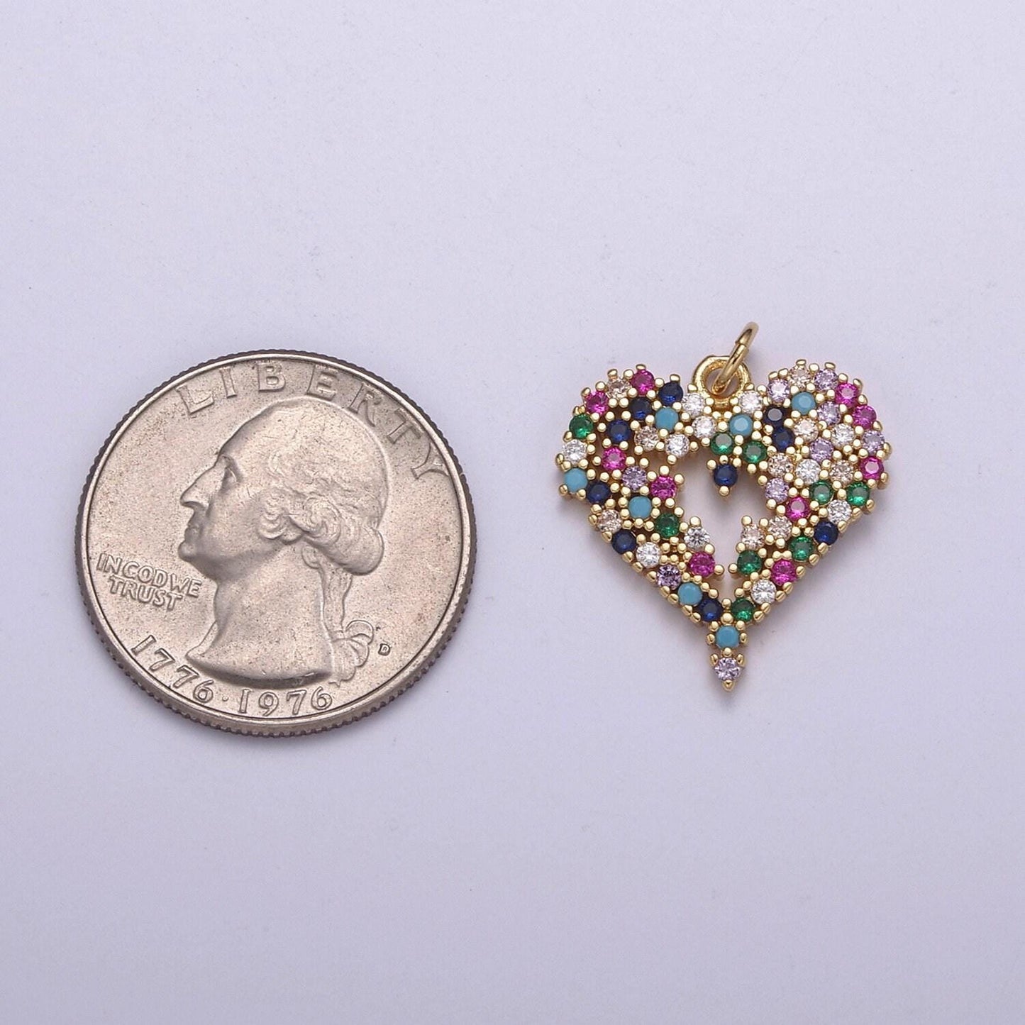 Gold heart charm micro pave love charm, rainbow cubic charms, cz gold colorful charm, dainty minimalist jewelry supply c-200