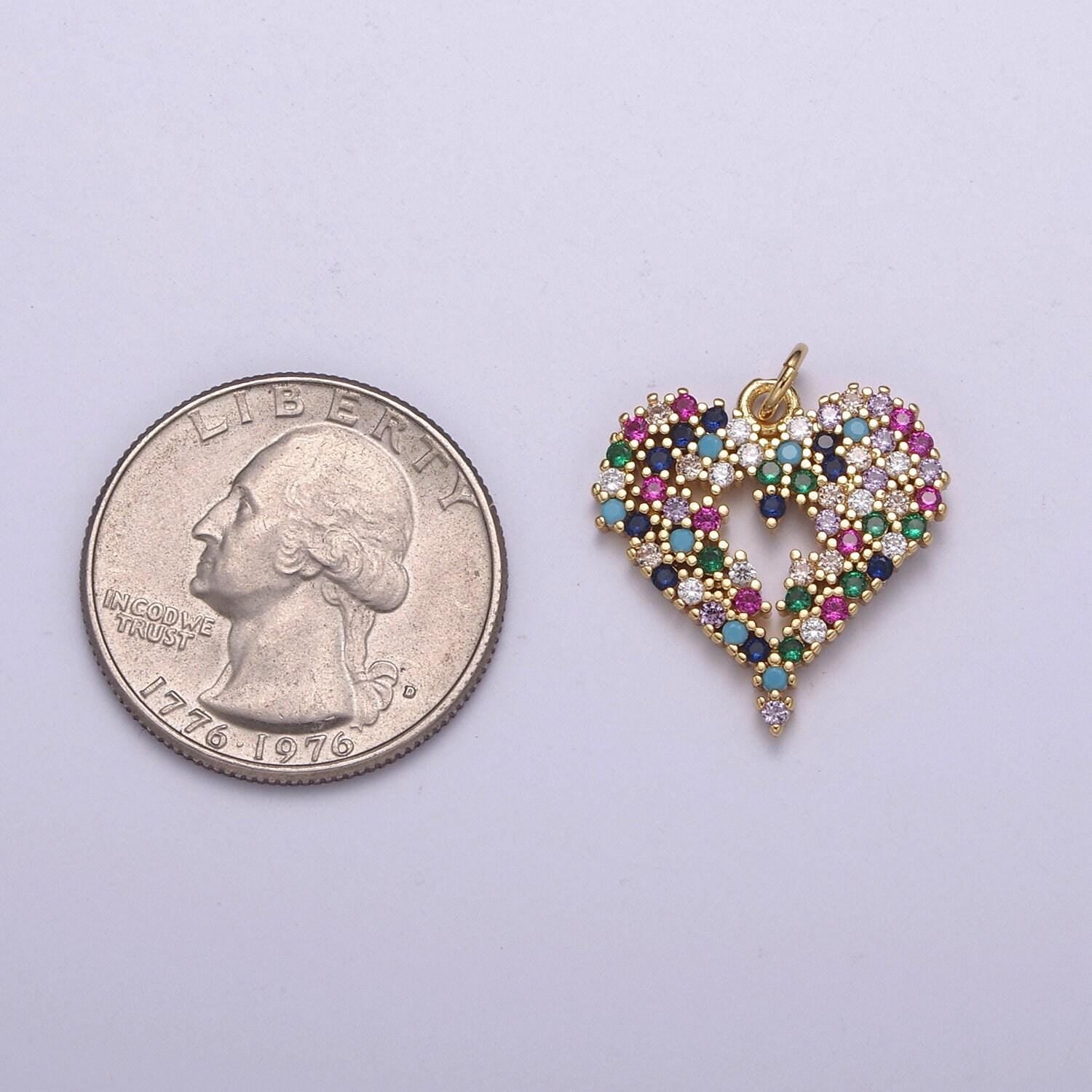 Gold heart charm micro pave love charm, rainbow cubic charms, cz gold colorful charm, dainty minimalist jewelry supply c-200