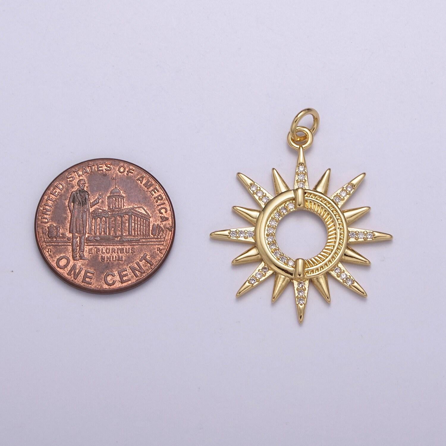 1pc gold micro pave cz sun burst pendant charm, cubic sun micro pave cz pendant , pendant, for diy boho jewelry c-198