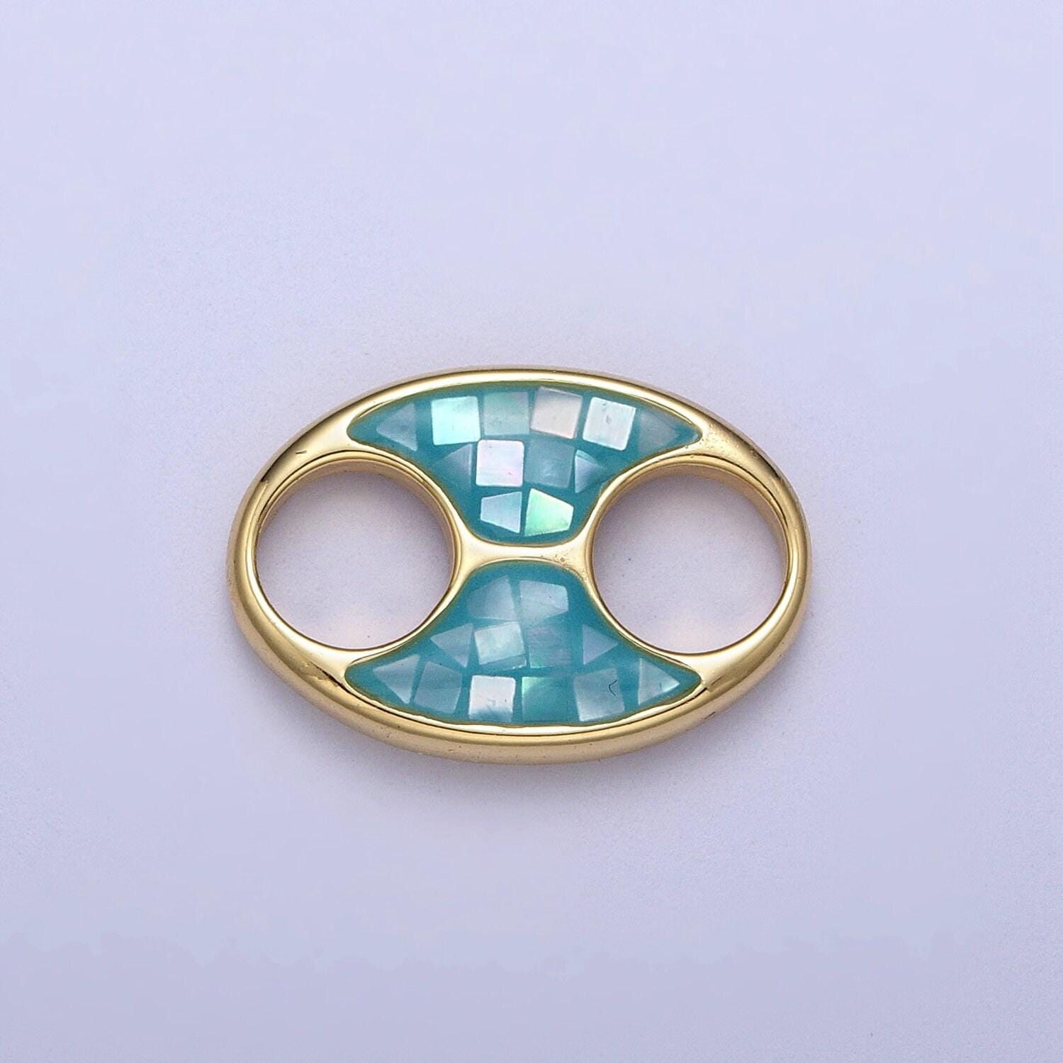 24k gold filled anchor link tab blue, black, white, green, pink shell opal charm for connector pendant earring bracelet necklace supply c125