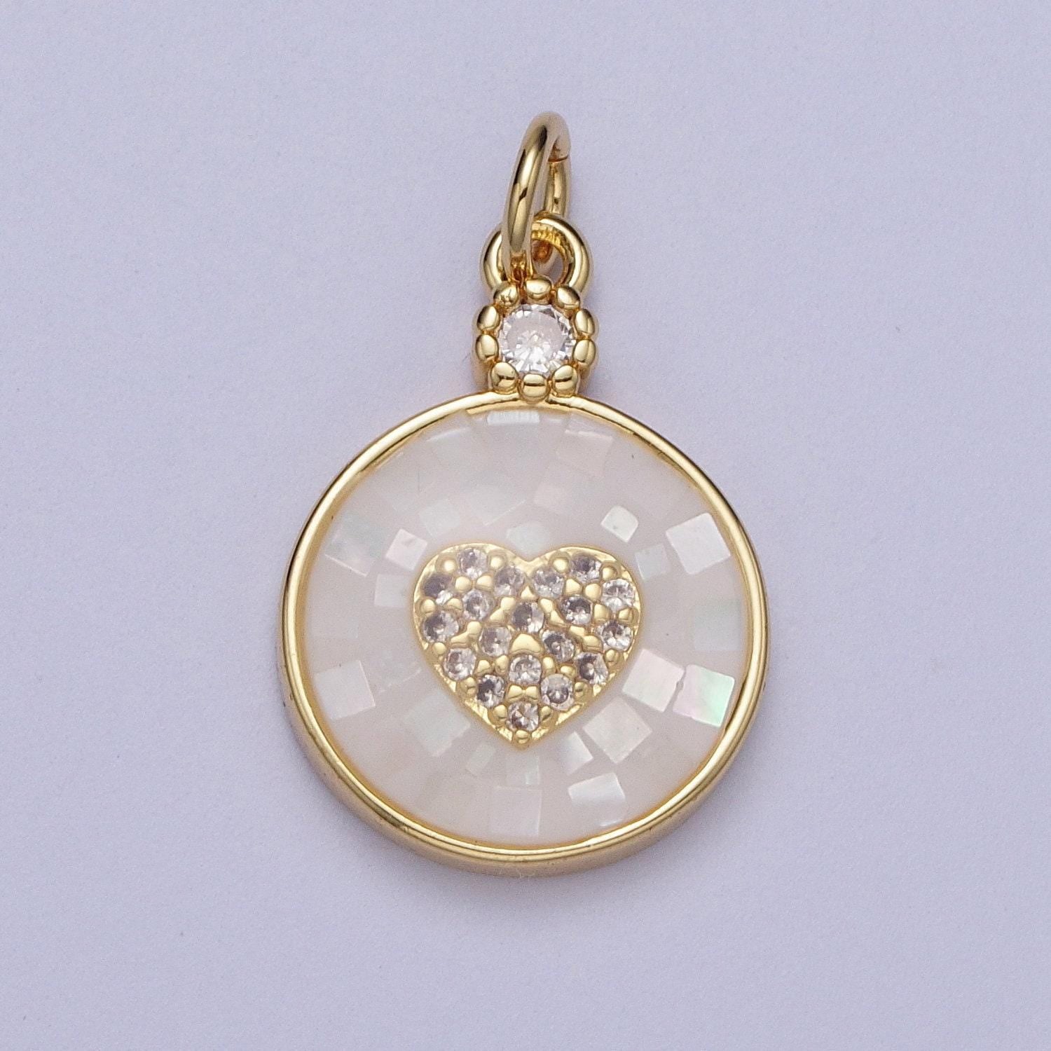 Dainty pink, green, blue white shell heart pendant for love jewelry making supply in 24k gold filled