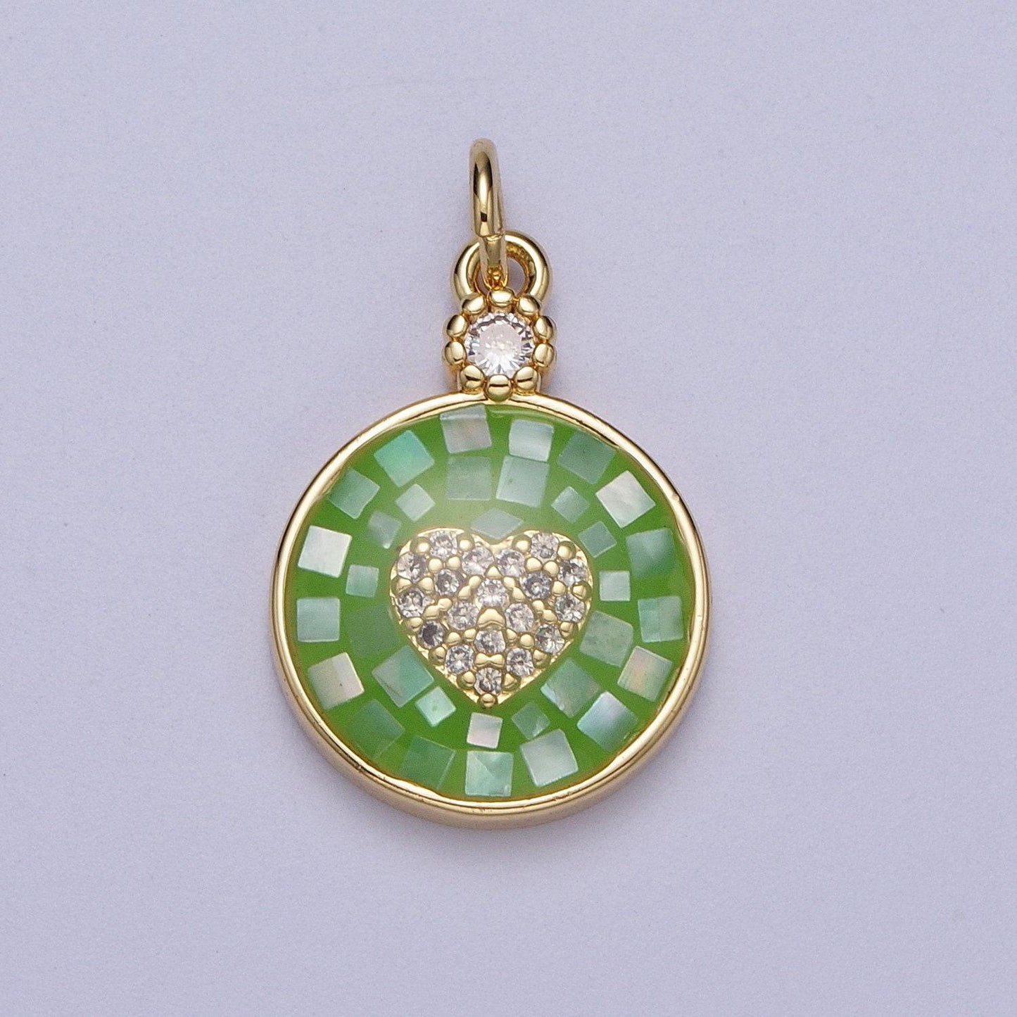 Dainty pink, green, blue white shell heart pendant for love jewelry making supply in 24k gold filled