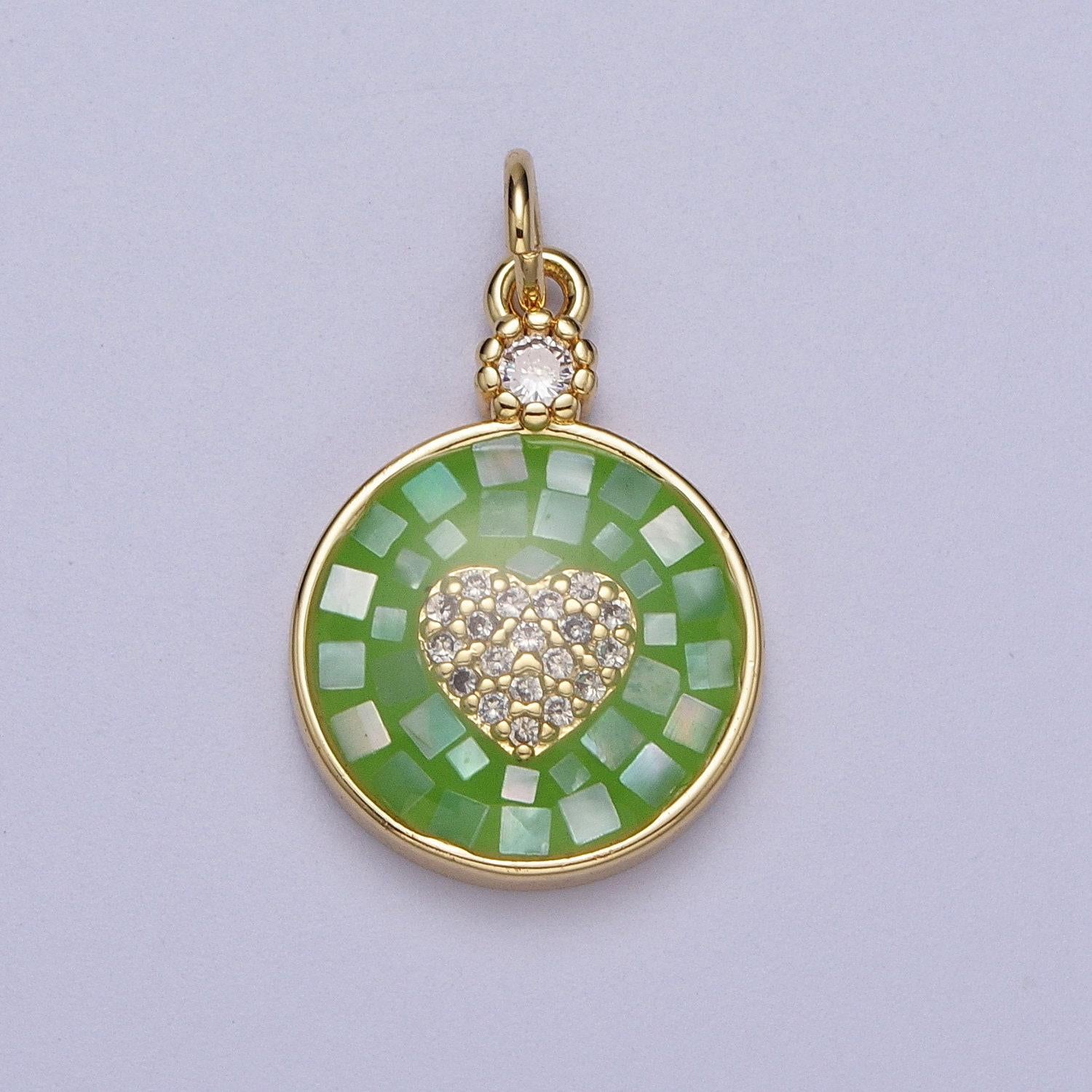 Dainty pink, green, blue white shell heart pendant for love jewelry making supply in 24k gold filled