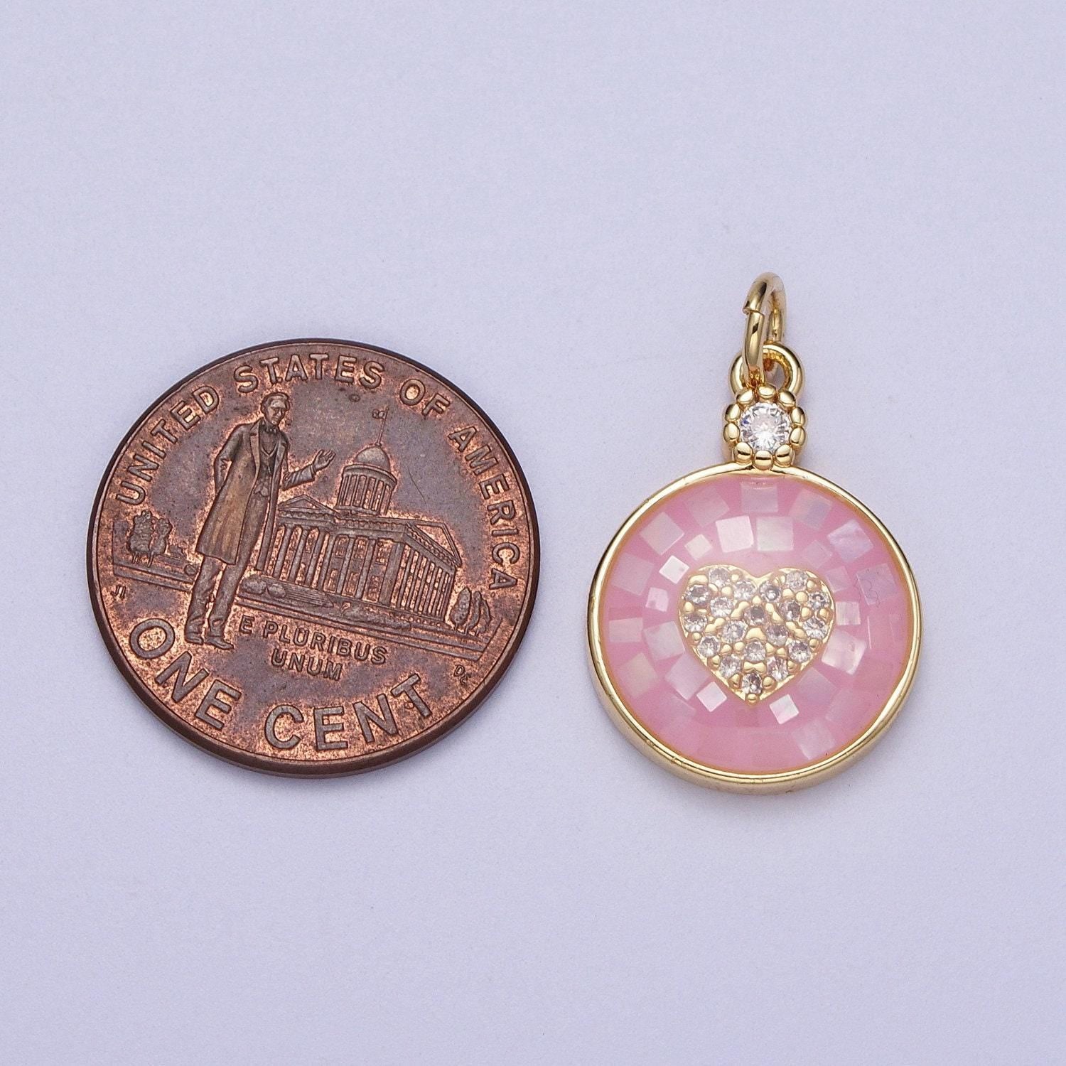 Dainty pink, green, blue white shell heart pendant for love jewelry making supply in 24k gold filled