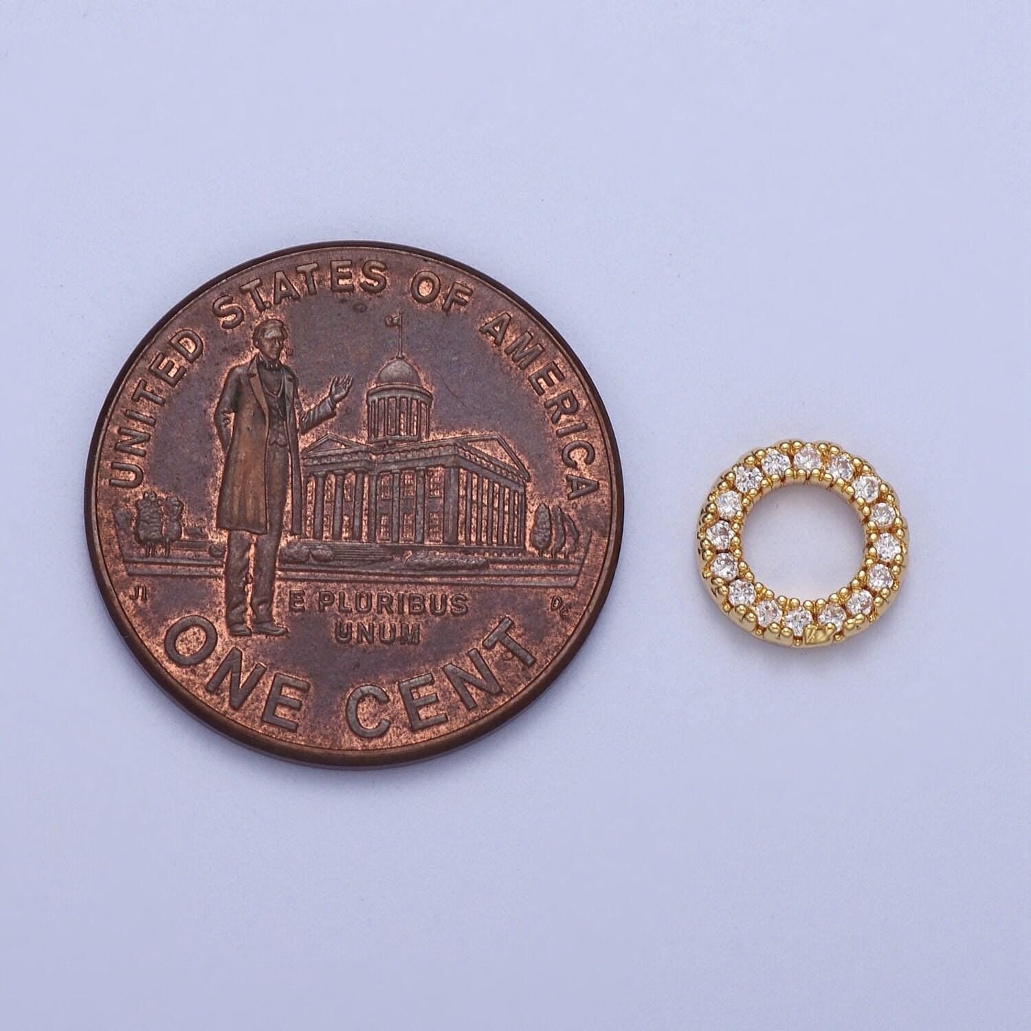 Gold filled micro paved cz 7.5mm round charm in gold & silver donut charm | c059 c122