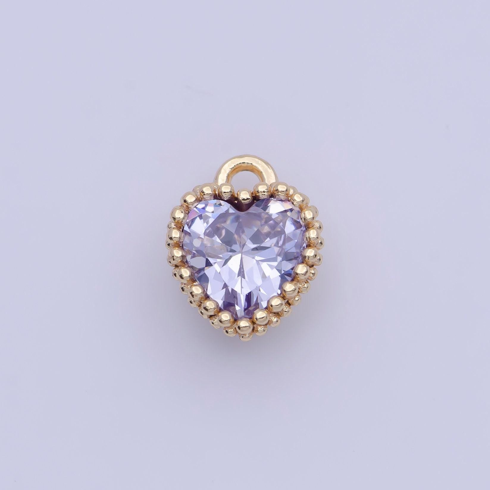Dainty gold multicolor cz heart pendant, 24k gold plated 12 colors micro paved cz tiny love heart charm