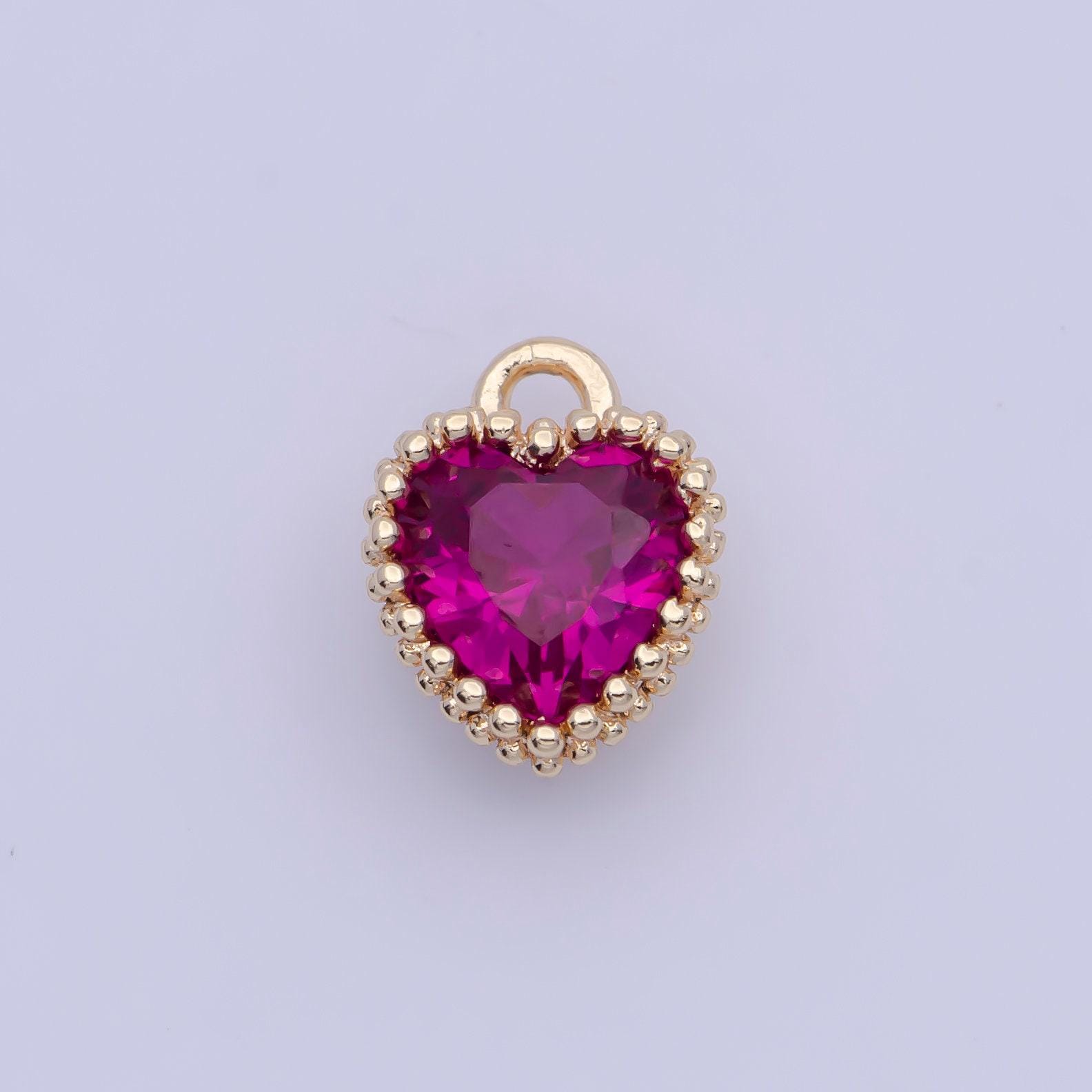 Dainty gold multicolor cz heart pendant, 24k gold plated 12 colors micro paved cz tiny love heart charm