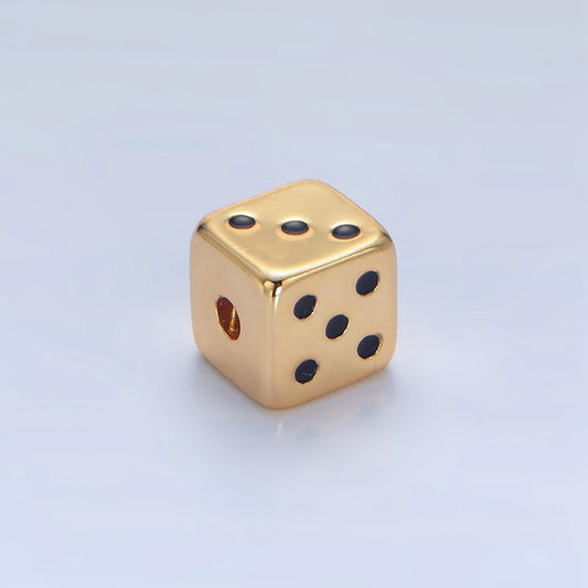 Black & gold cubic dice 24k gold filled game bead dice | b-903