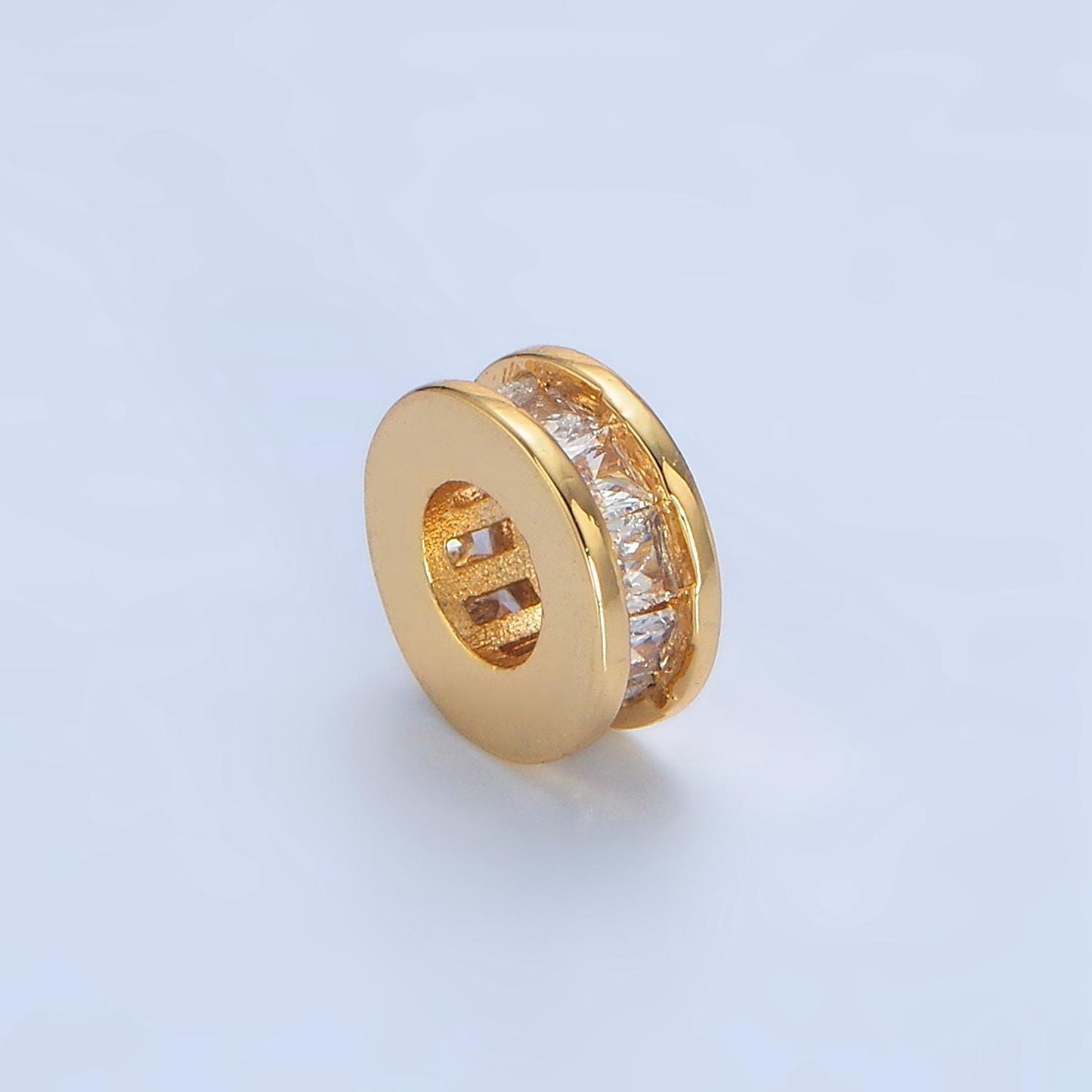 Round flat bead 8.6mm baguette cz gold filled bead in gold & silver | b-902