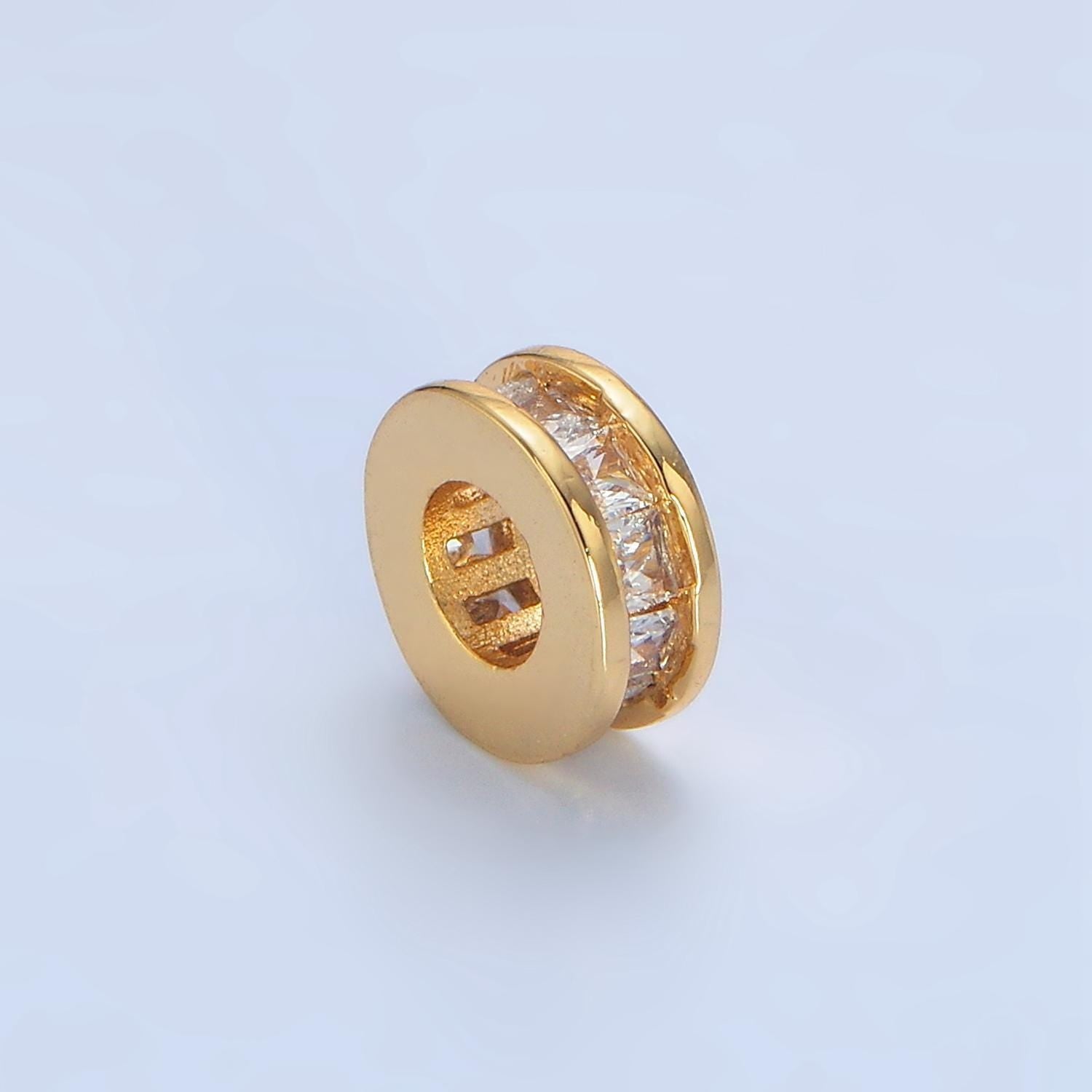 Round flat bead 8.6mm baguette cz gold filled bead in gold & silver | b-902
