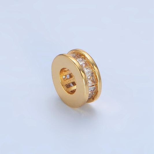 Round flat bead 8.6mm baguette cz gold filled bead in gold & silver | b-902