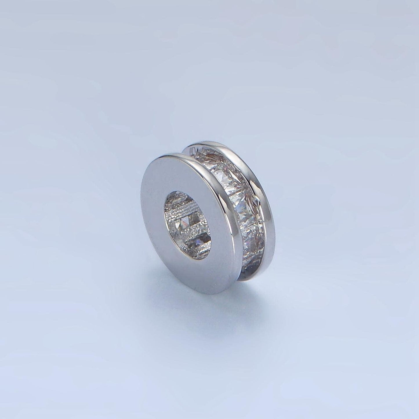 Round flat bead 8.6mm baguette cz gold filled bead in gold & silver | b-902