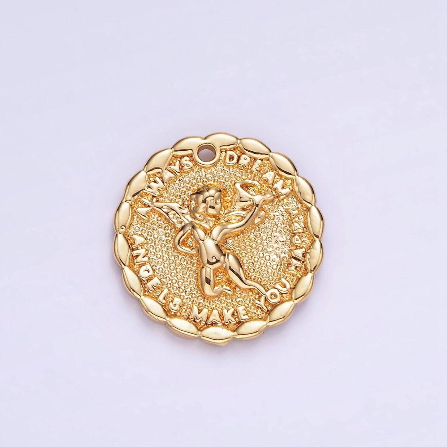 Gold angel charms 14k gold filled angel coin pendant angel make your dream happy always b-881