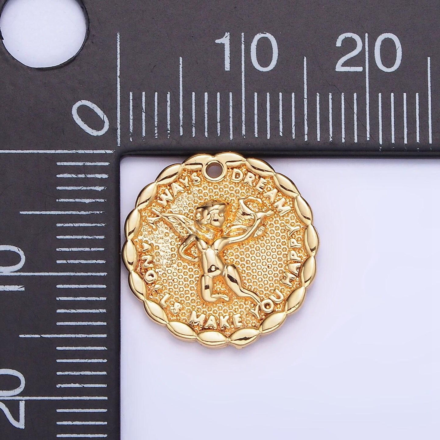 Gold angel charms 14k gold filled angel coin pendant angel make your dream happy always b-881