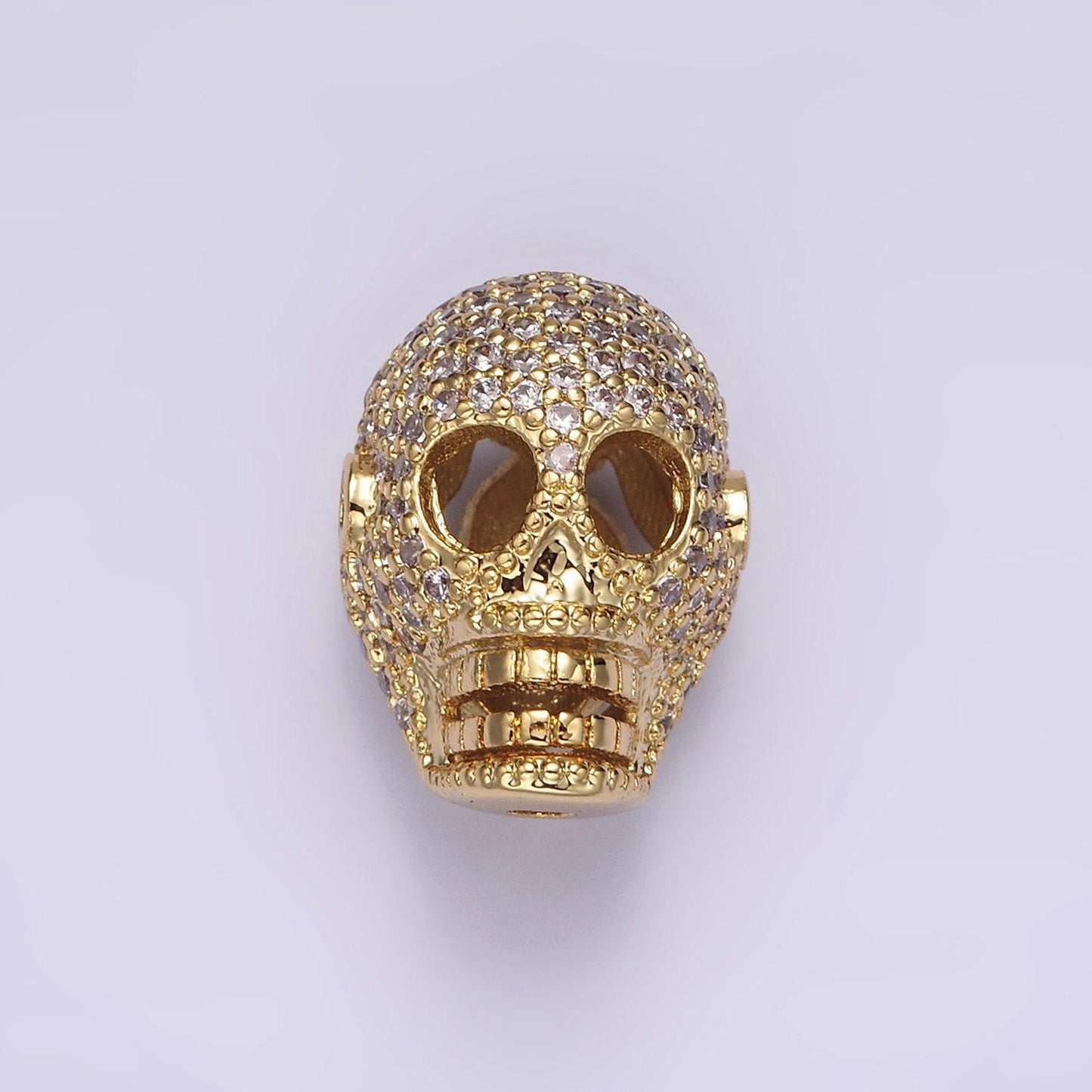 14k gold filled 16mm clear micro paved cz skeleton skull mask bead in gold & silver | b849 b850