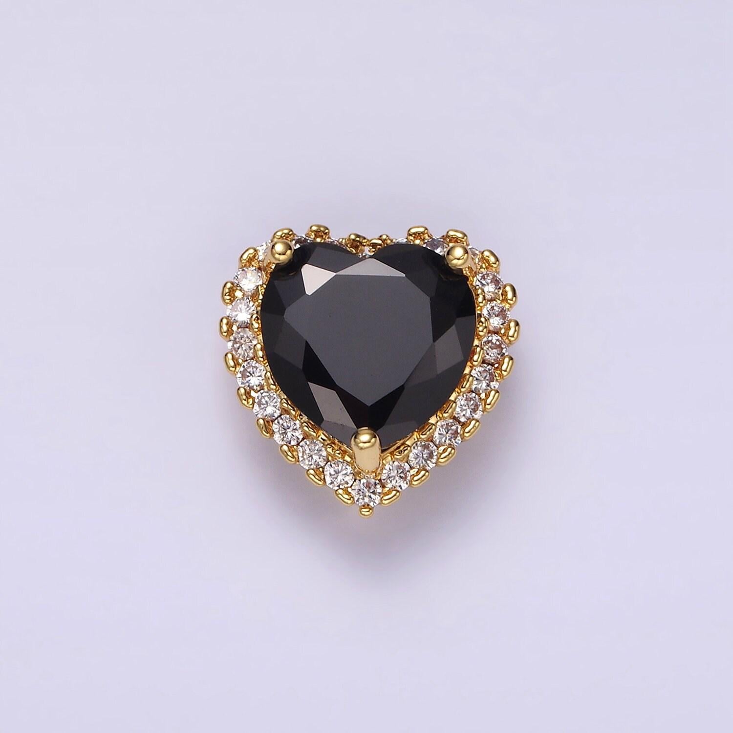 Cubic gold filled dainty cz heart spacer bead, gold micro pave color love diamond zirconia stone spacers for bracelet necklace | b851