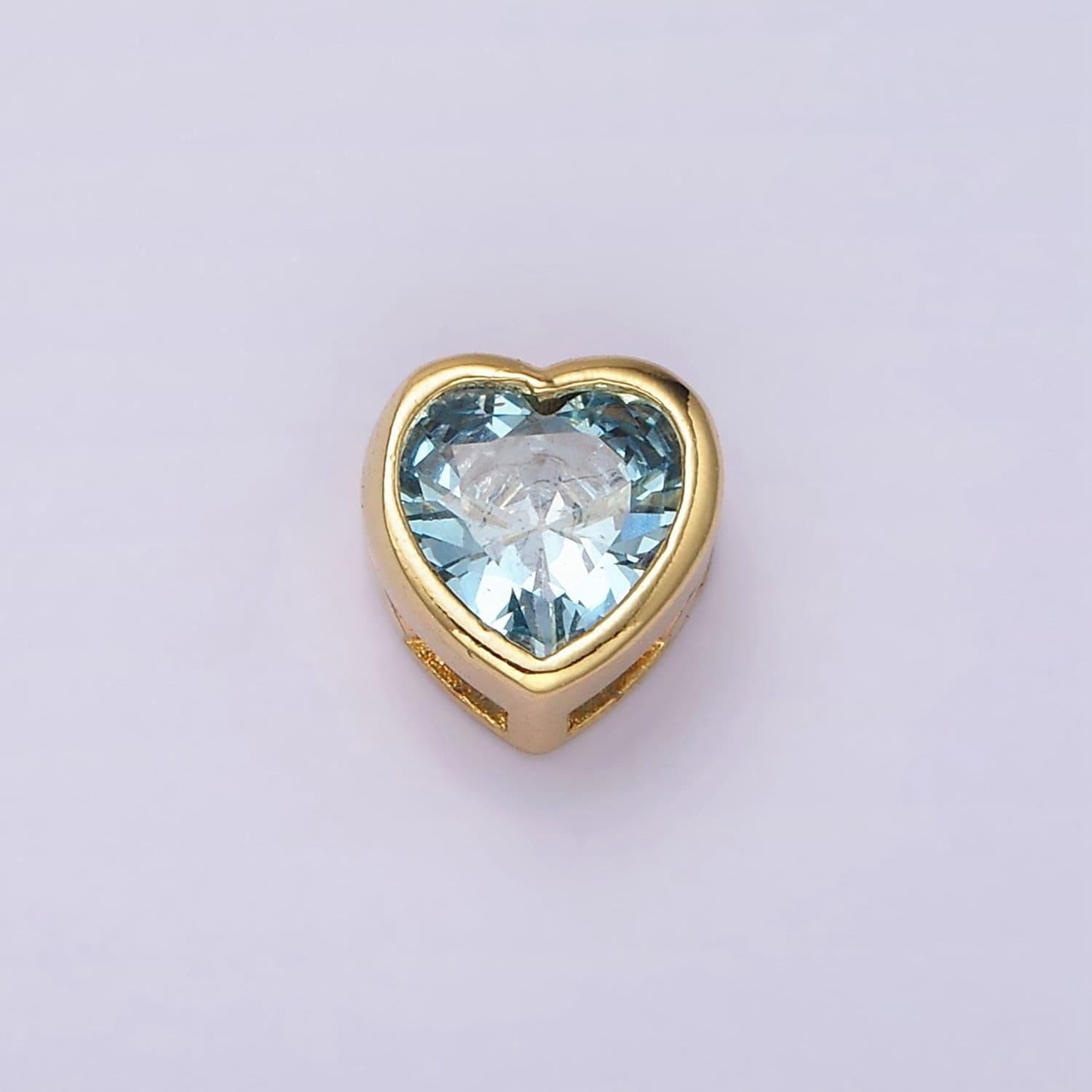 Dainty blue cz heart spacer bead, gold filled heart spacer beads small heart spacers for bracelet necklace 7x7mm b845