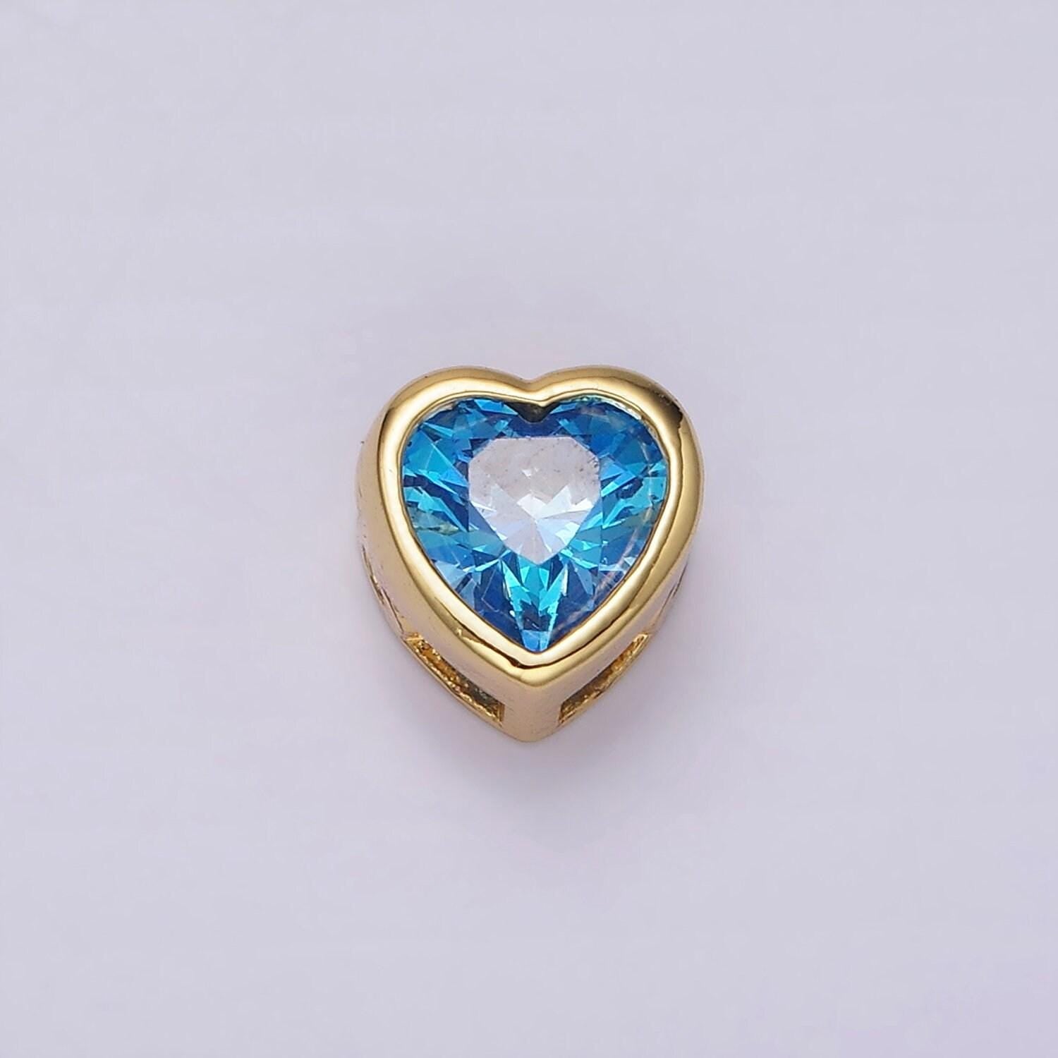 Dainty blue cz heart spacer bead, gold filled heart spacer beads small heart spacers for bracelet necklace 7x7mm b845