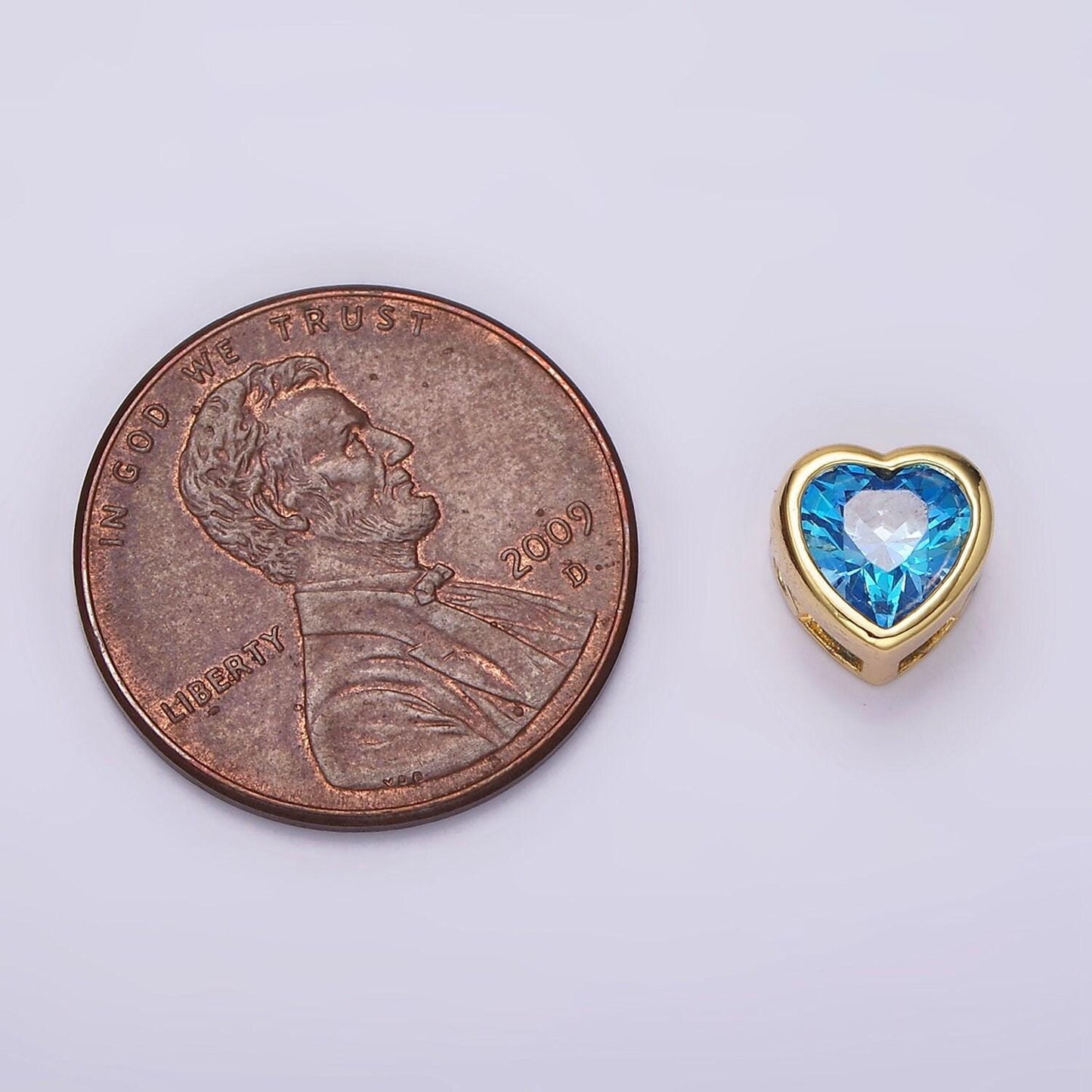 Dainty blue cz heart spacer bead, gold filled heart spacer beads small heart spacers for bracelet necklace 7x7mm b845