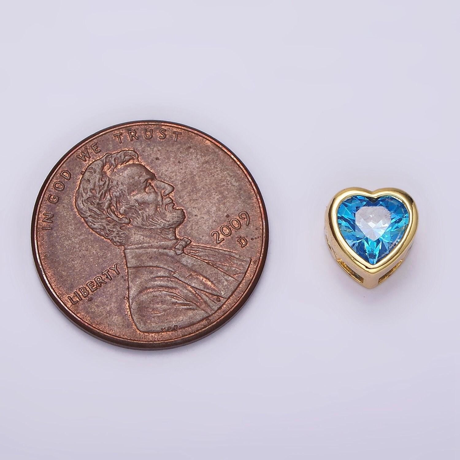 Dainty blue cz heart spacer bead, gold filled heart spacer beads small heart spacers for bracelet necklace 7x7mm b845
