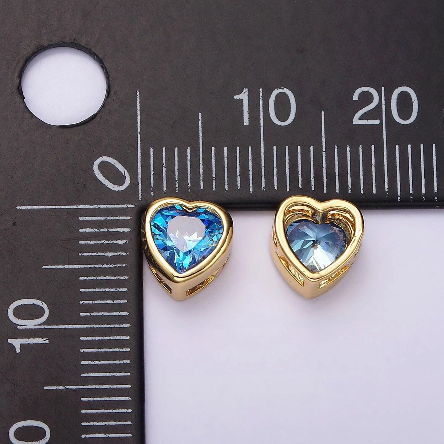 Dainty blue cz heart spacer bead, gold filled heart spacer beads small heart spacers for bracelet necklace 7x7mm b845