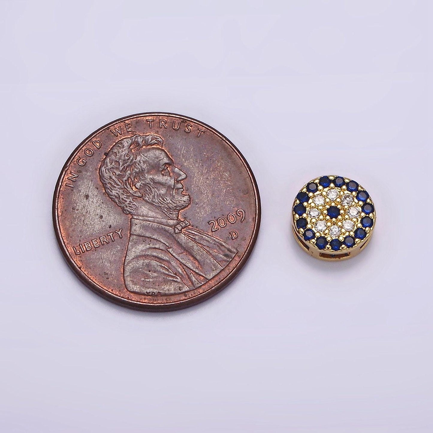 Cubic gold evil eye bead spacer, 24k gold filled dark blue clear cz target bead spacer | b-840