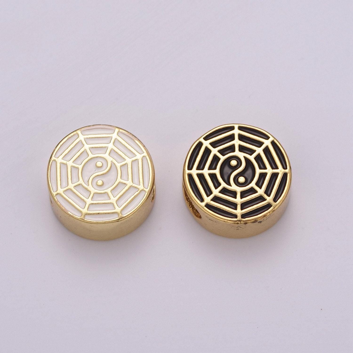 12mm enamel round bead moon star design bead black white gold cute spacer bead bracelet supply cross lotus weed skull yin yang charm
