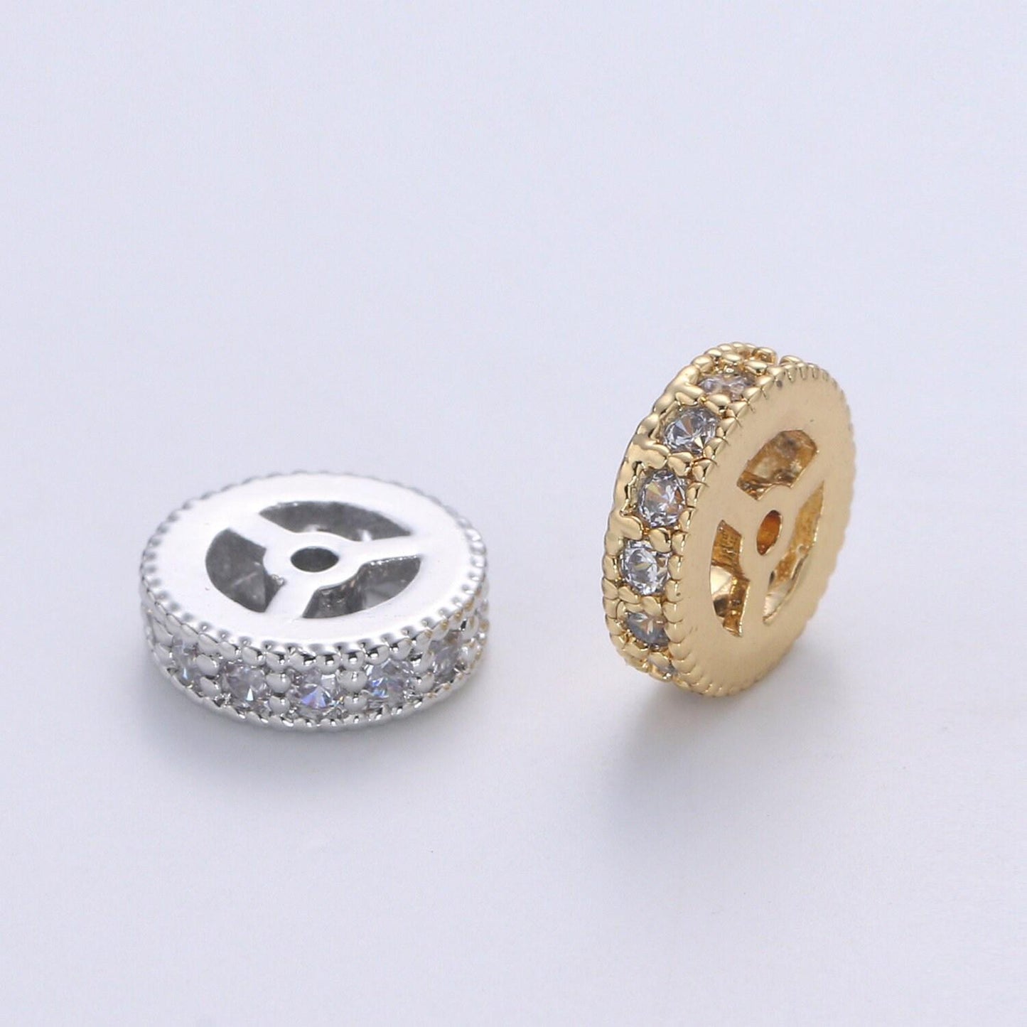 Micro pave round beads - 8.3 mm dainty circle charm beautiful infinity gold star beads for bracelet earring supply b-686