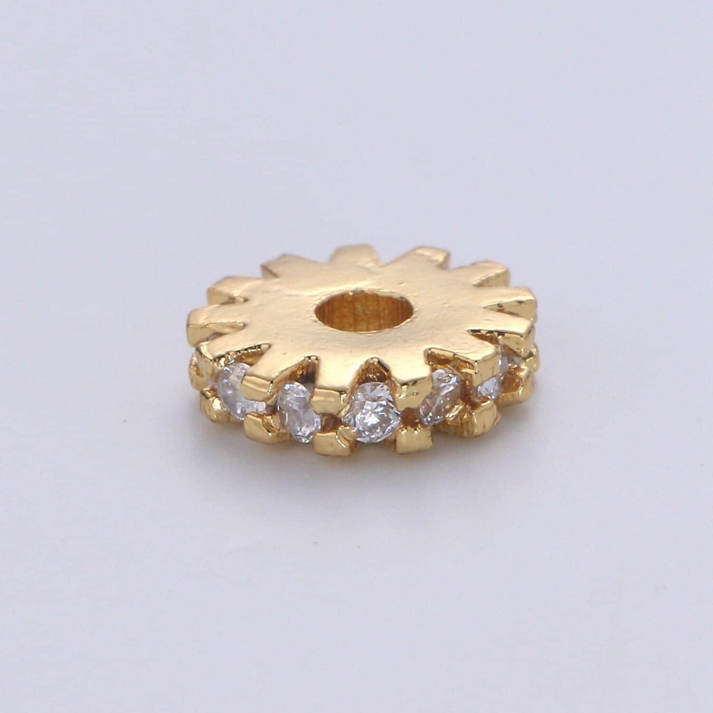 Micro pave gear beads - 8mm dainty star charm beautiful bright twinkle gold star beads for bracelet earring supply b-684