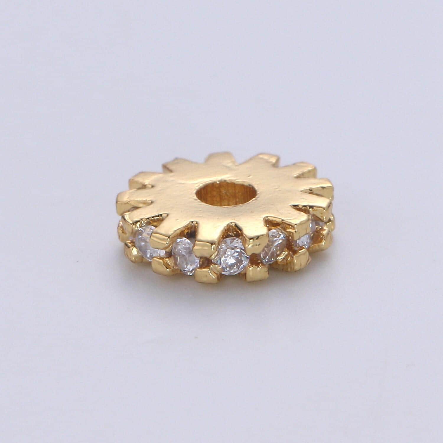 Micro pave gear beads - 8mm dainty star charm beautiful bright twinkle gold star beads for bracelet earring supply b-684