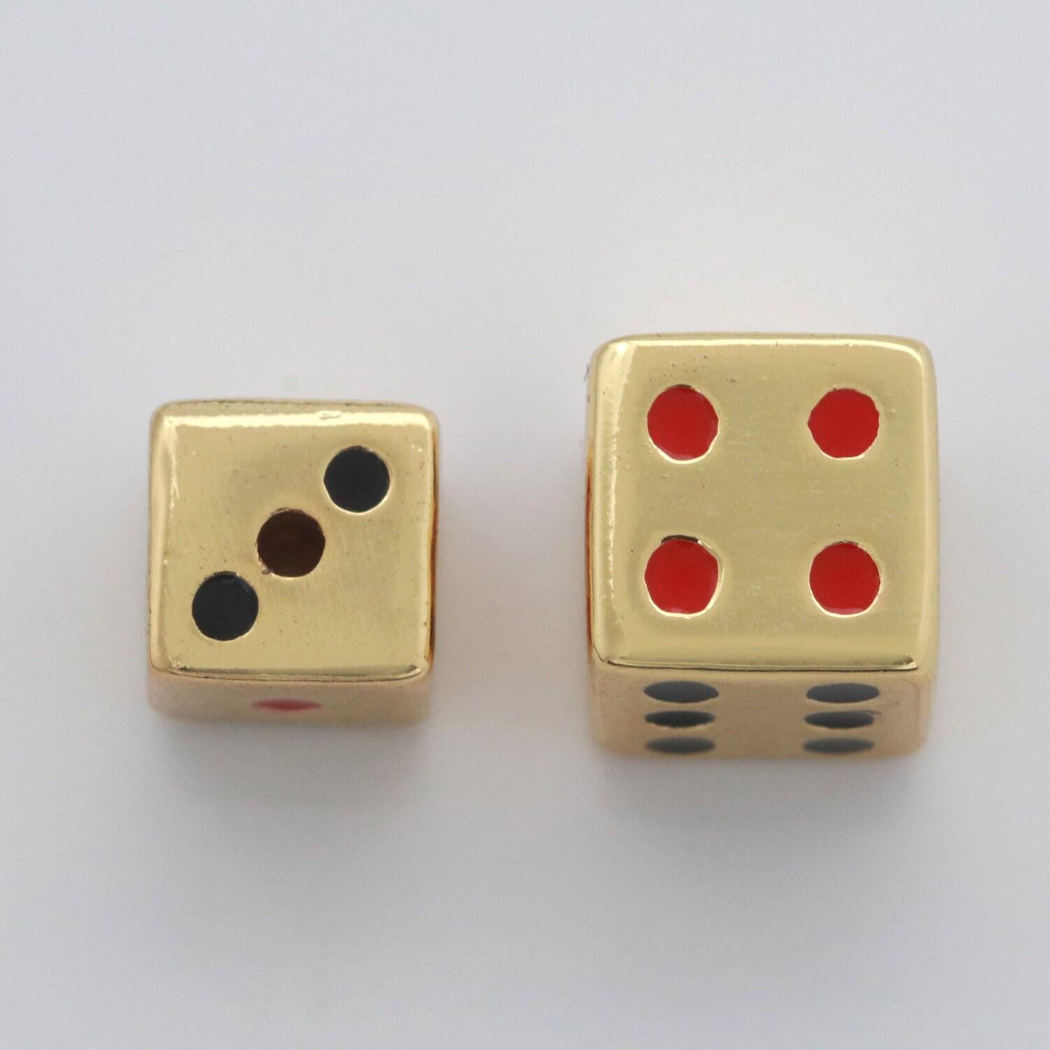 1x gold lucky dice beads spacer beads, for diy jewelry making spacer charms beaded bracelet, bead size 8, 10mm hole 2mm