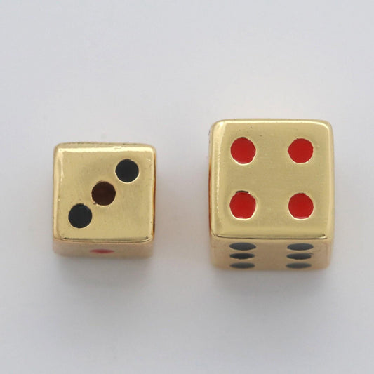 1x gold lucky dice beads spacer beads, for diy jewelry making spacer charms beaded bracelet, bead size 8, 10mm hole 2mm