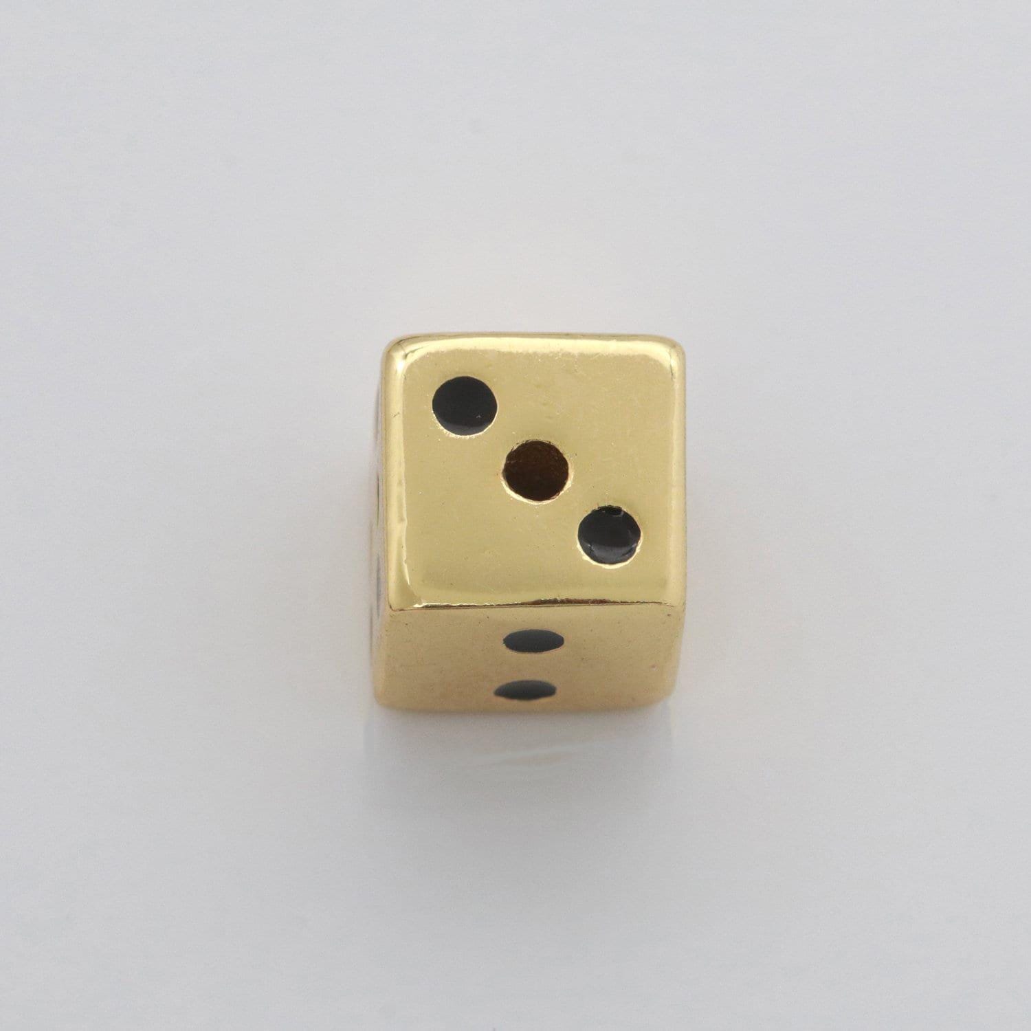 1x gold lucky dice beads spacer beads, for diy jewelry making spacer charms beaded bracelet, bead size 8, 10mm hole 2mm
