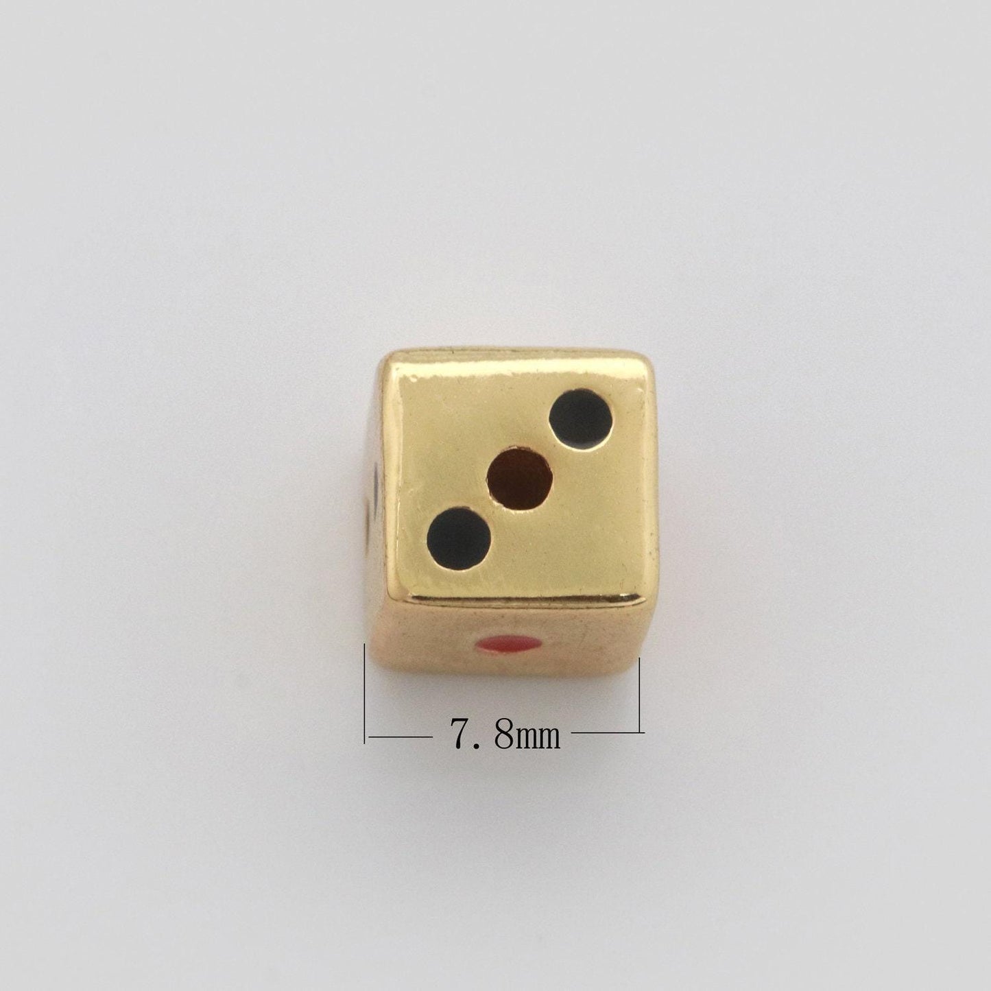 1x gold lucky dice beads spacer beads, for diy jewelry making spacer charms beaded bracelet, bead size 8, 10mm hole 2mm