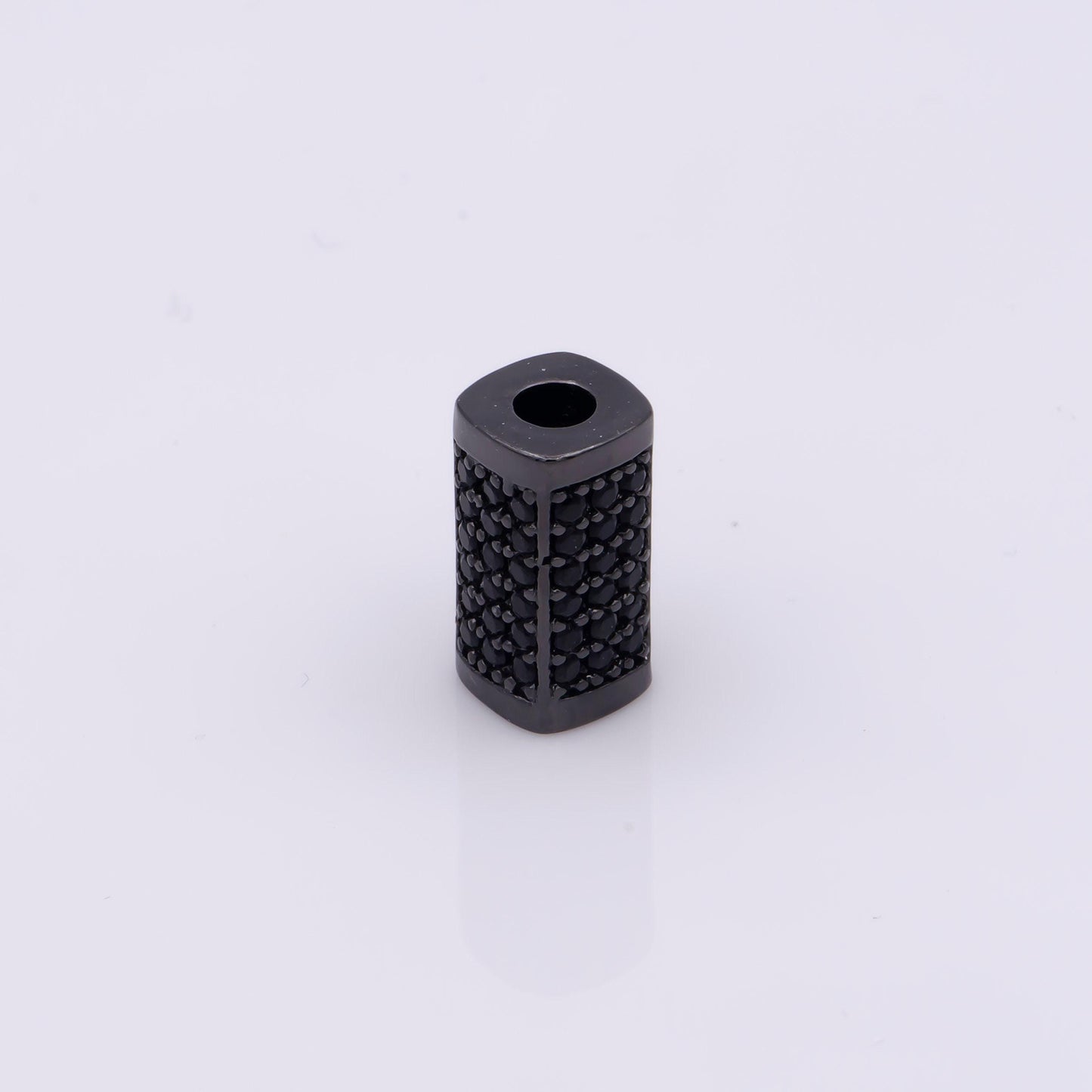 1x black cz pave on black large hole hexagon tube spacer beads, cubic zirconia silver tube space beads, men's jewelry findings