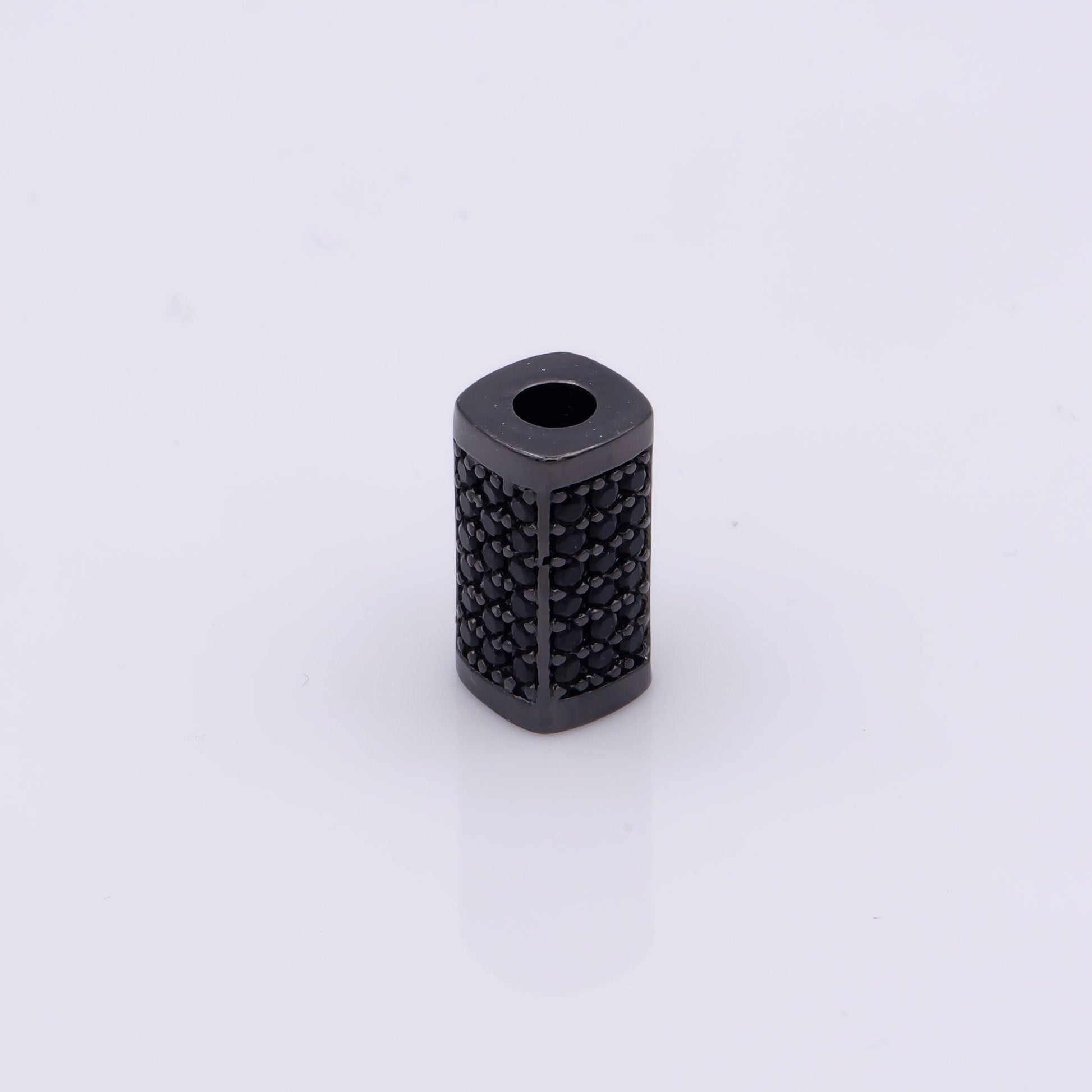 1x black cz pave on black large hole hexagon tube spacer beads, cubic zirconia silver tube space beads, men's jewelry findings